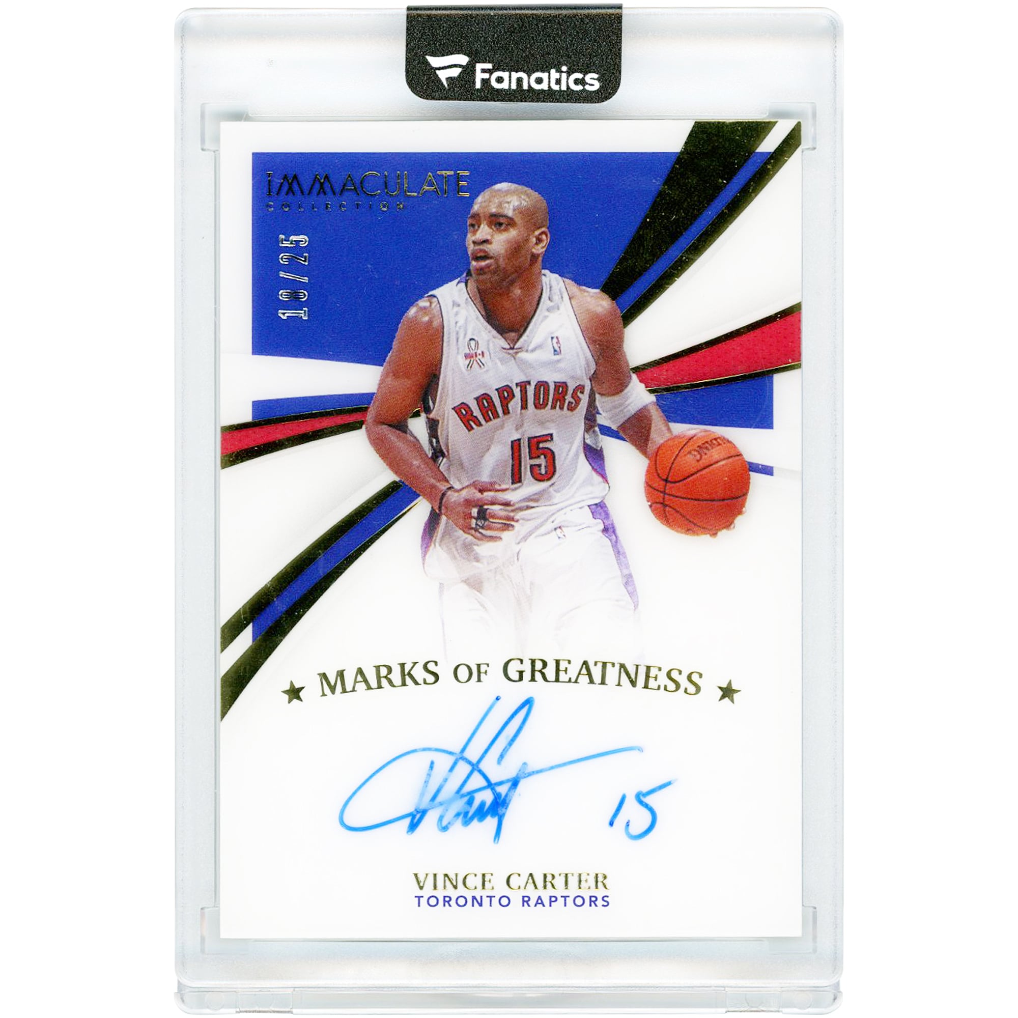 Carte autographiée de Vince Carter (Ractors de Toronto) 2020-21 Panini Immaculate Collection Gold Marks Of Greatness #MG-VCA #18/25