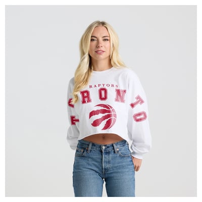 Toronto Raptors Fanatics Women's Spirit Jersey Cropped Crew Neck Sweatshirt - White