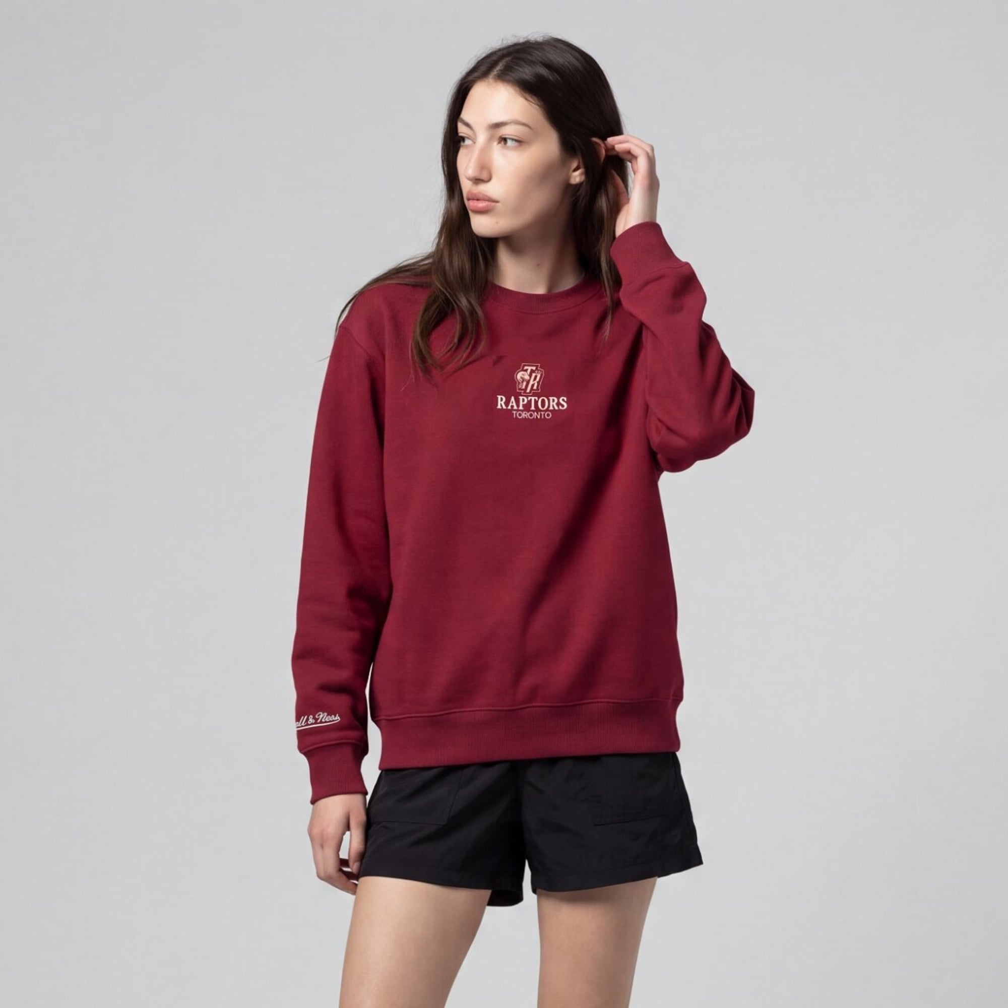 Women's Mitchell & Ness  Red Toronto Raptors Core Essentials Micro Logo Fleece Sweatshirt