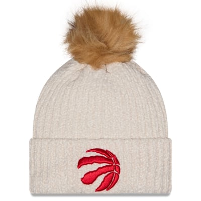 Toronto Raptors New Era Women's Chrome Cuff Knit Hat with Pom - Cream