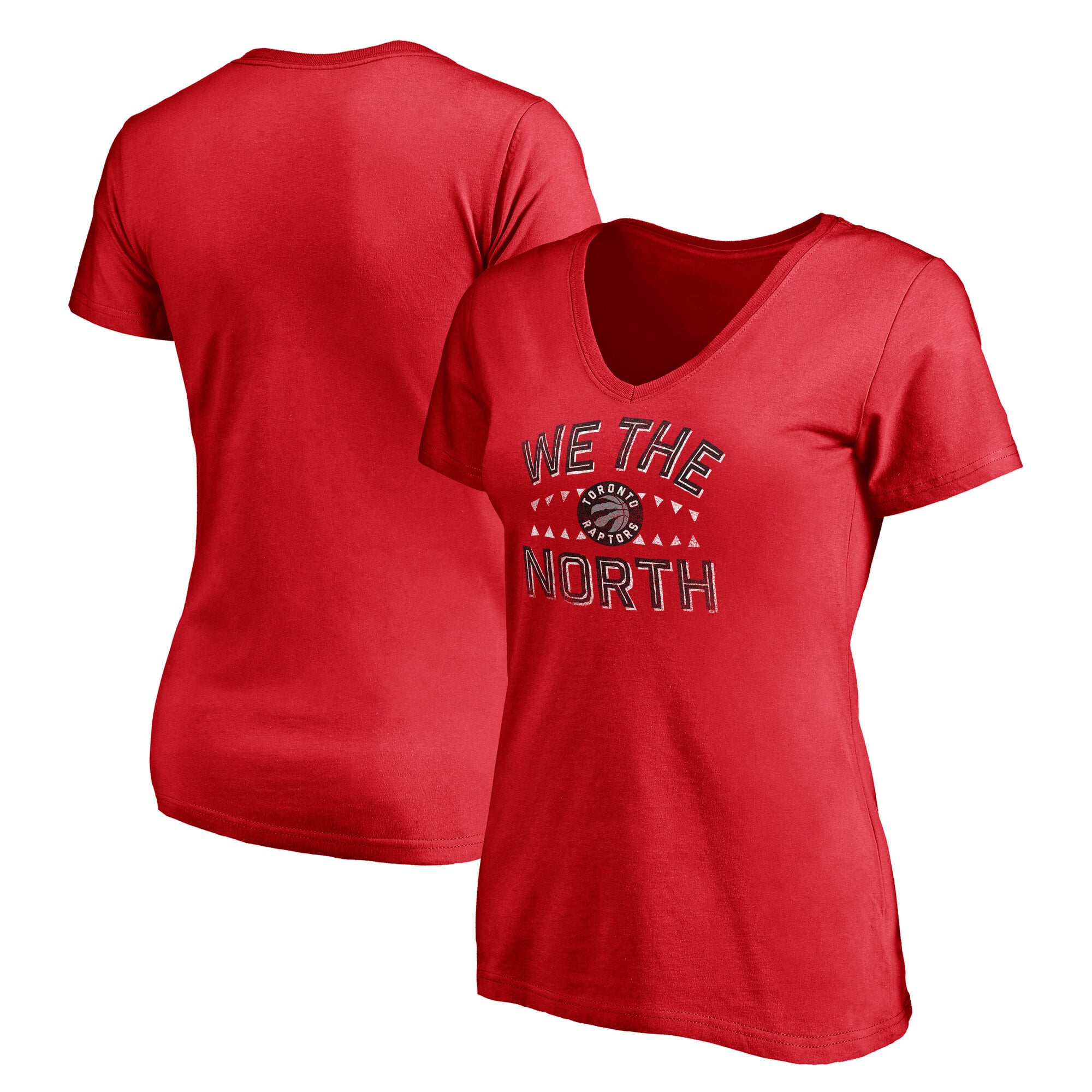 T-shirt à col en V rouge pour femmes des Raptors de Toronto, motif dents acérées