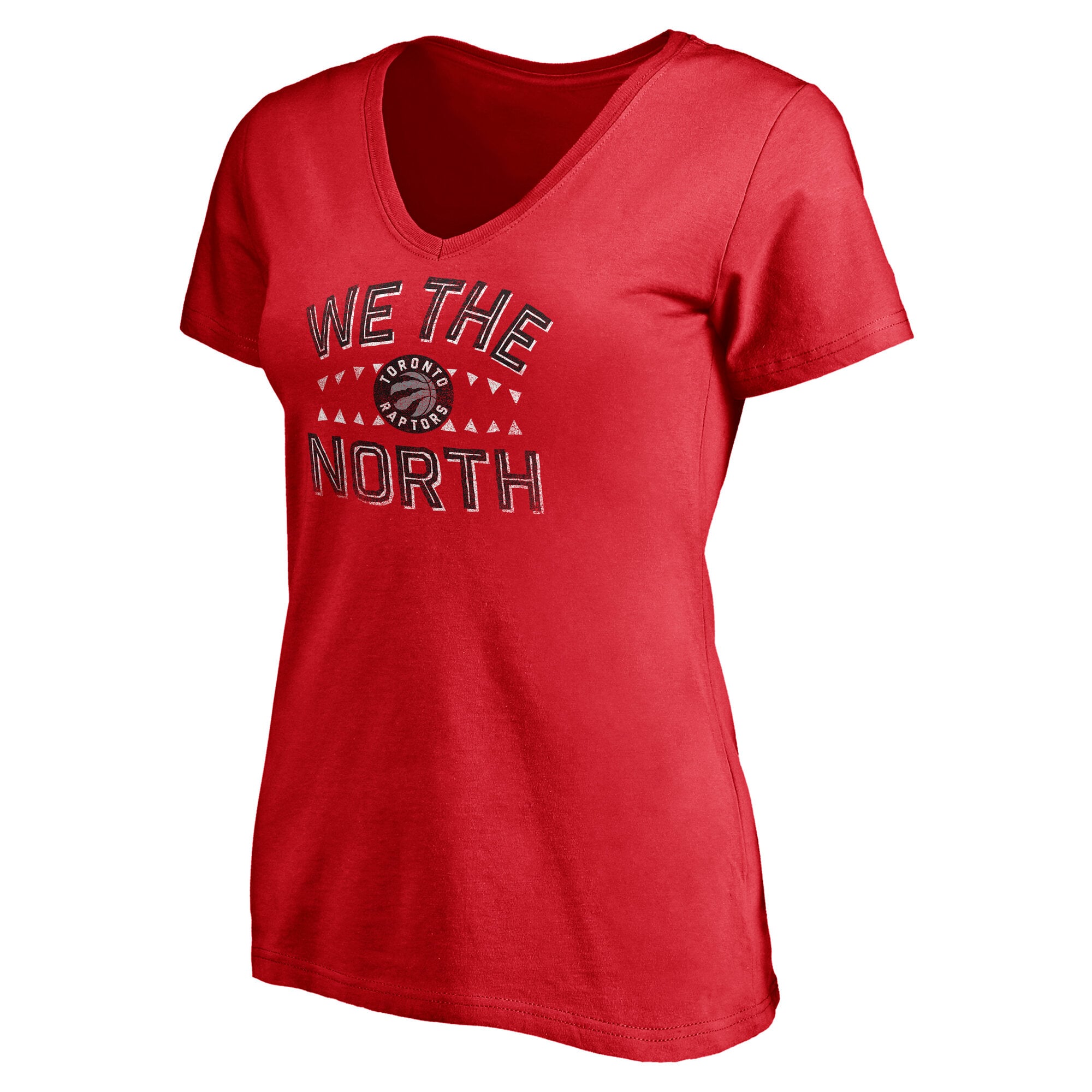 T-shirt à col en V rouge pour femmes des Raptors de Toronto, motif dents acérées