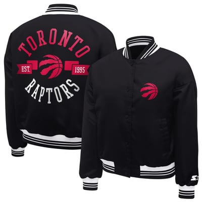  Toronto Raptors Starter Women's Printed Logo Cropped Satin Varsity Full-Snap Jacket - Black