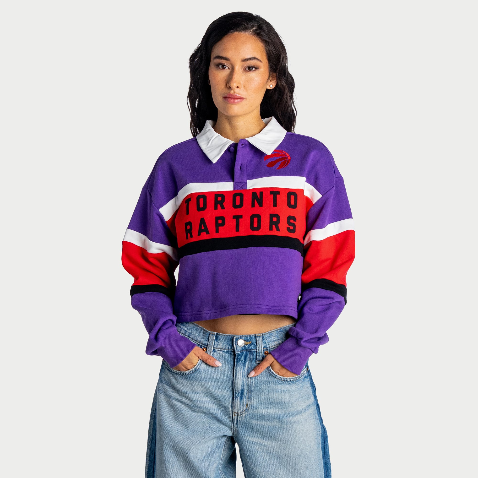 Polo court à manches longues et col violet The Wild Collective pour femme, Toronto Raptors