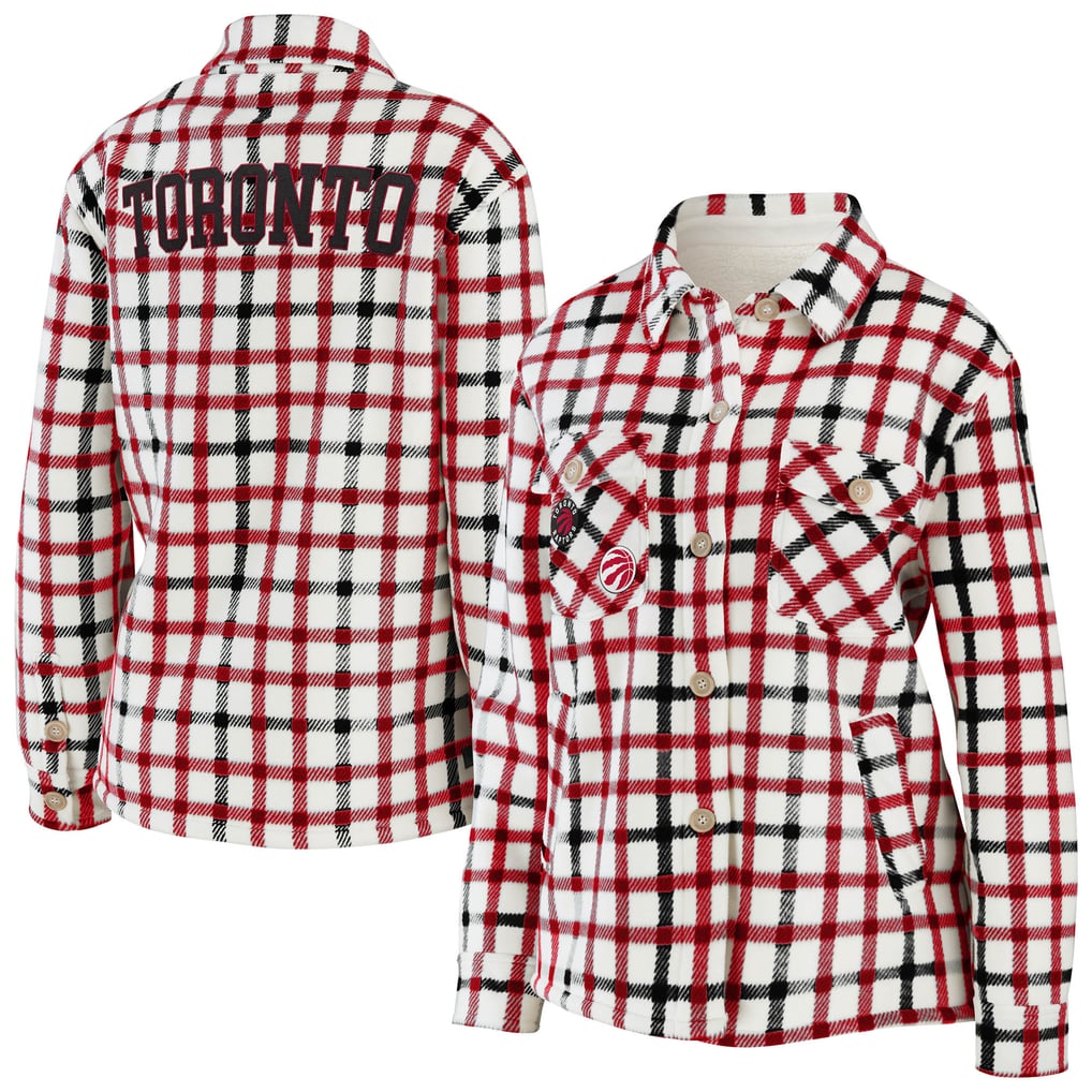 Toronto Raptors WEAR by Erin Andrews Women's Plaid - Button-Up Shirt Jacket - Oatmeal/Red