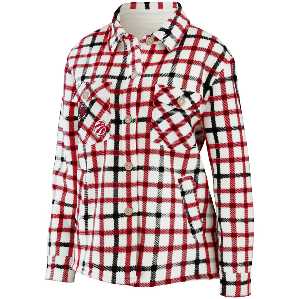 Toronto Raptors WEAR by Erin Andrews Women's Plaid - Button-Up Shirt Jacket - Oatmeal/Red