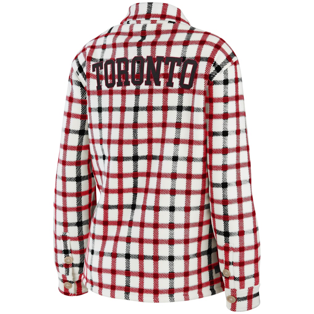 Toronto Raptors WEAR by Erin Andrews Women's Plaid - Button-Up Shirt Jacket - Oatmeal/Red