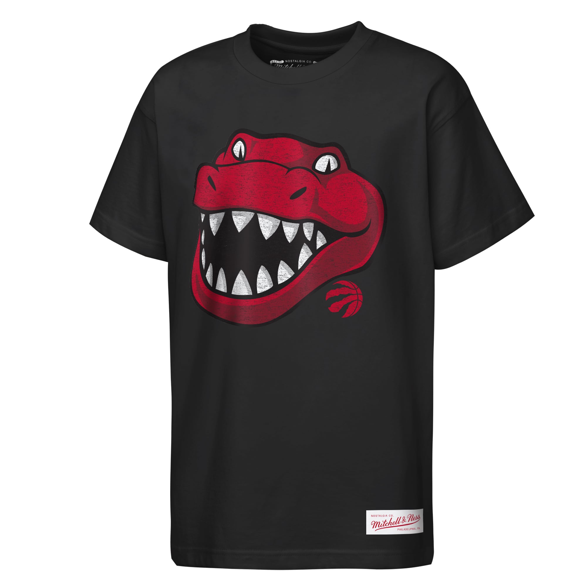 T-shirt Mitchell & Ness noir pour jeunes avec la mascotte des Raptors de Toronto.