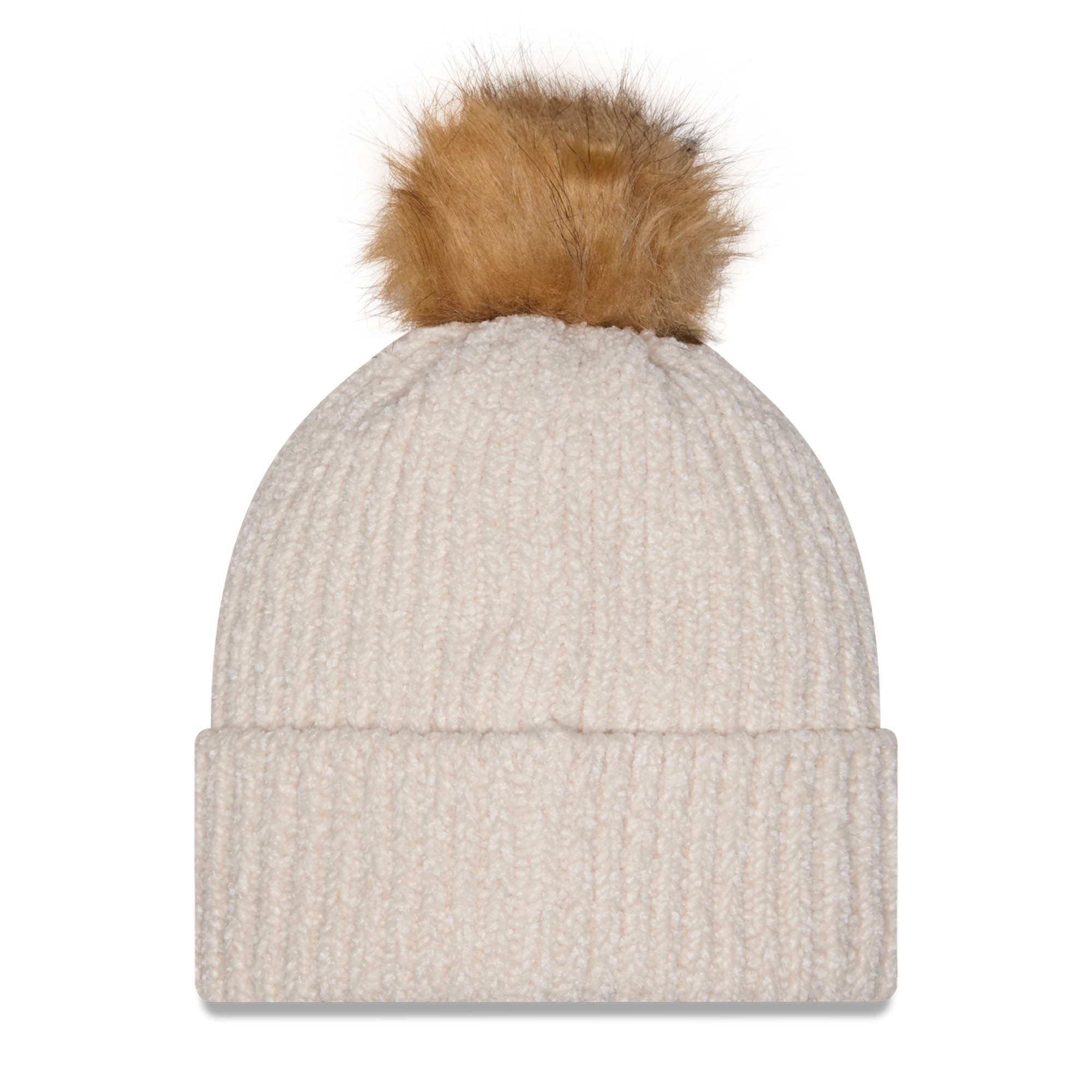 Women's New Era Beige Toronto Tempo Faux Fur Pom Cuffed Knit Hat with Pom
