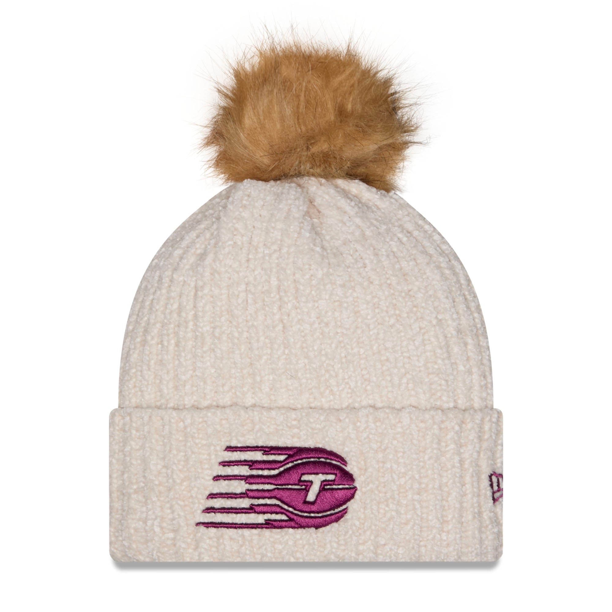 Women's New Era Beige Toronto Tempo Faux Fur Pom Cuffed Knit Hat with Pom