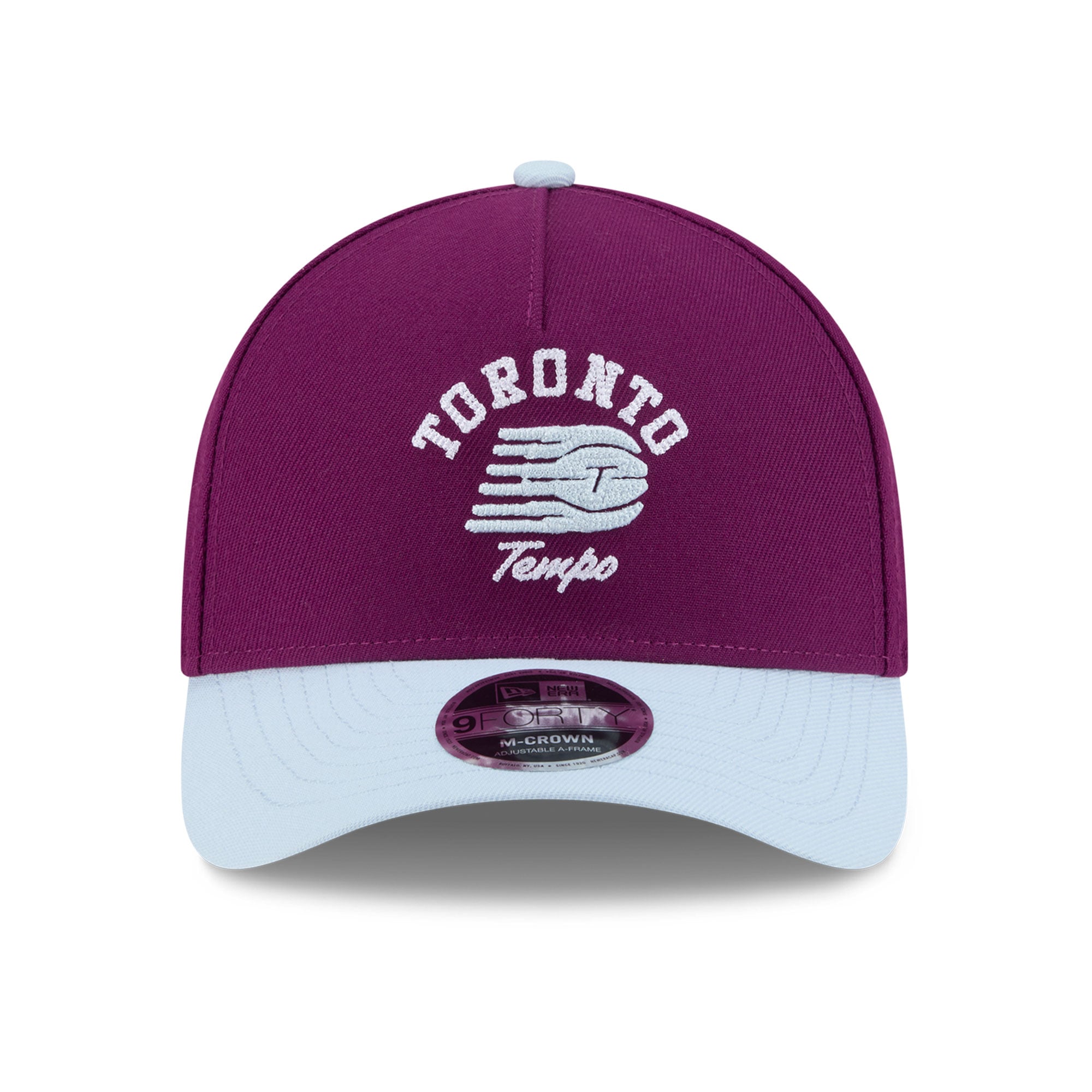 Casquette ajustable New Era Bordeaux Toronto Tempo Arch 9FORTY pour femme, style A-Frame, couronne en M