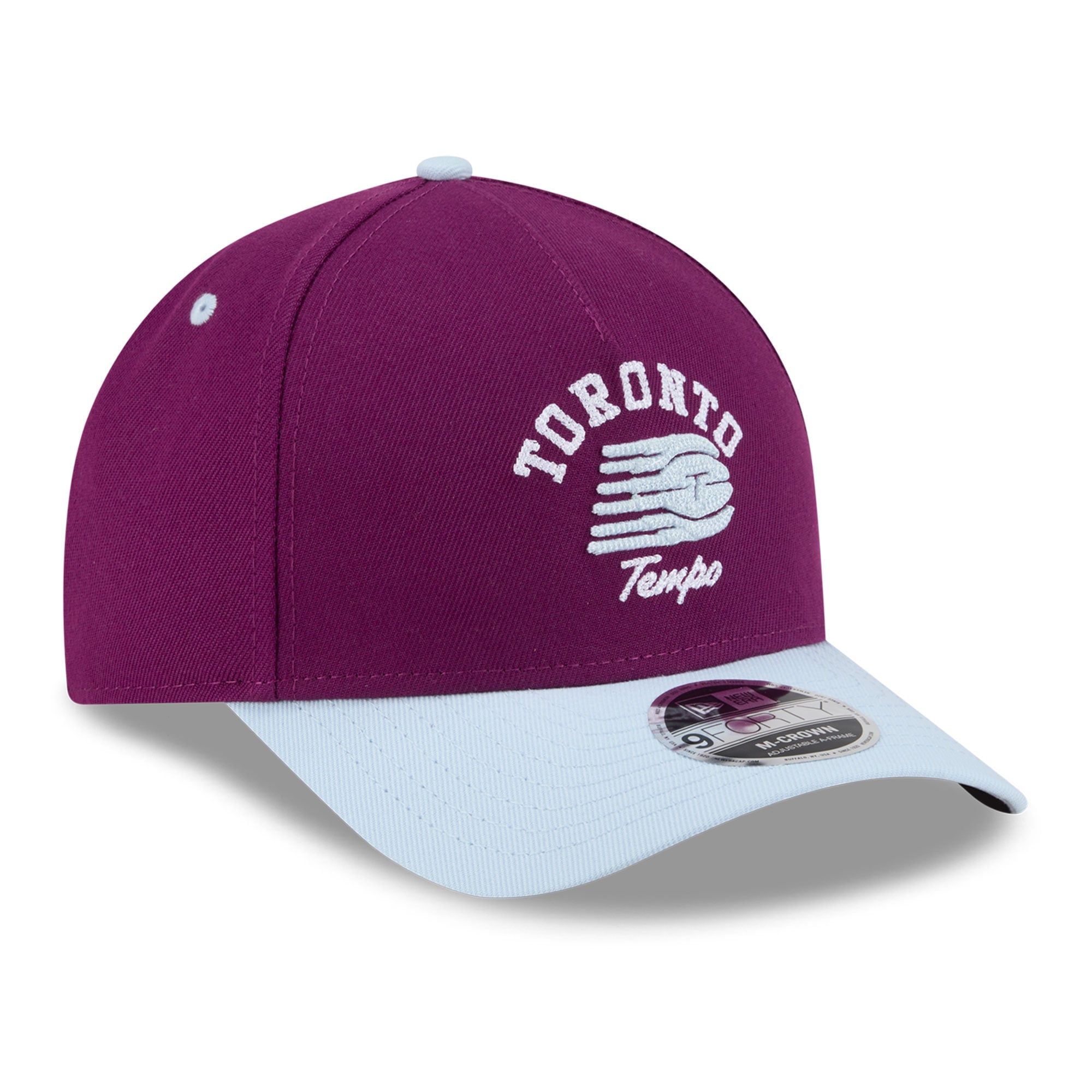 Casquette ajustable New Era Bordeaux Toronto Tempo Arch 9FORTY pour femme, style A-Frame, couronne en M