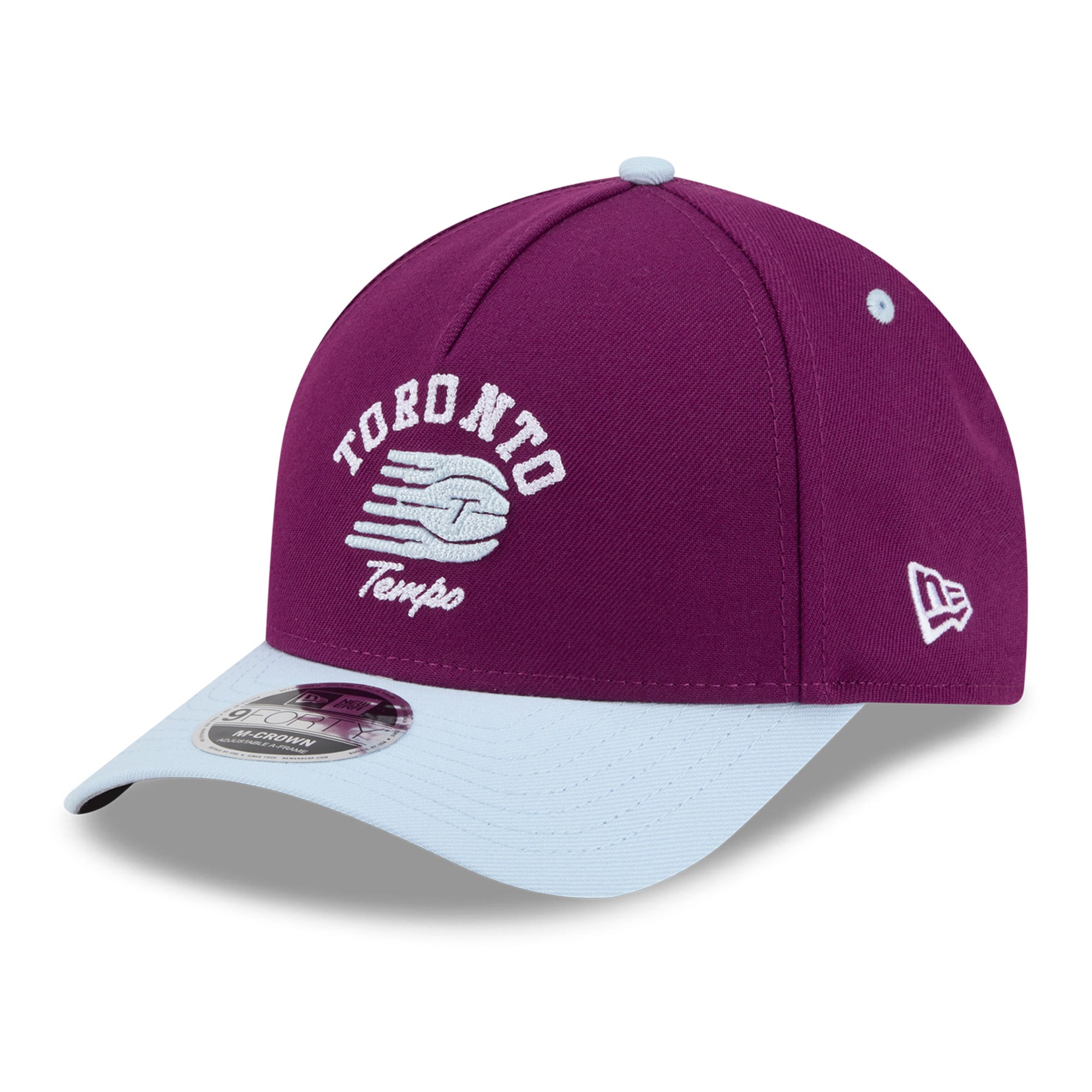 Casquette ajustable New Era Bordeaux Toronto Tempo Arch 9FORTY pour femme, style A-Frame, couronne en M