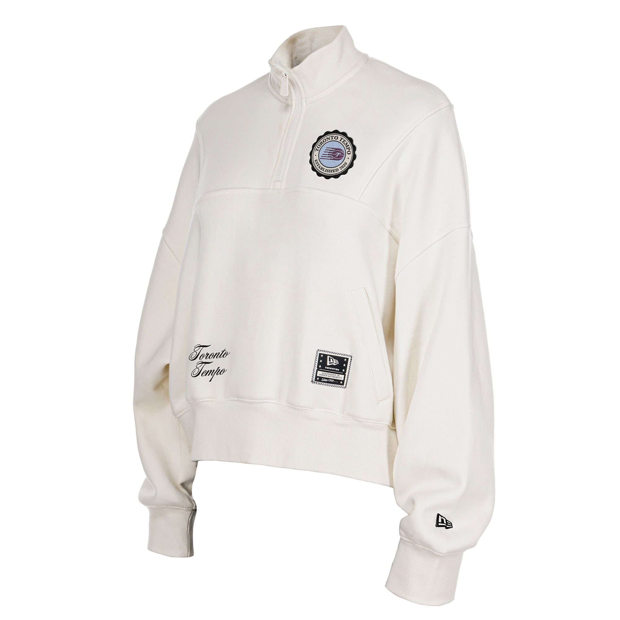 Women's New Era  Cream Toronto Tempo Dolman Quarter-Zip Fleece Pullover