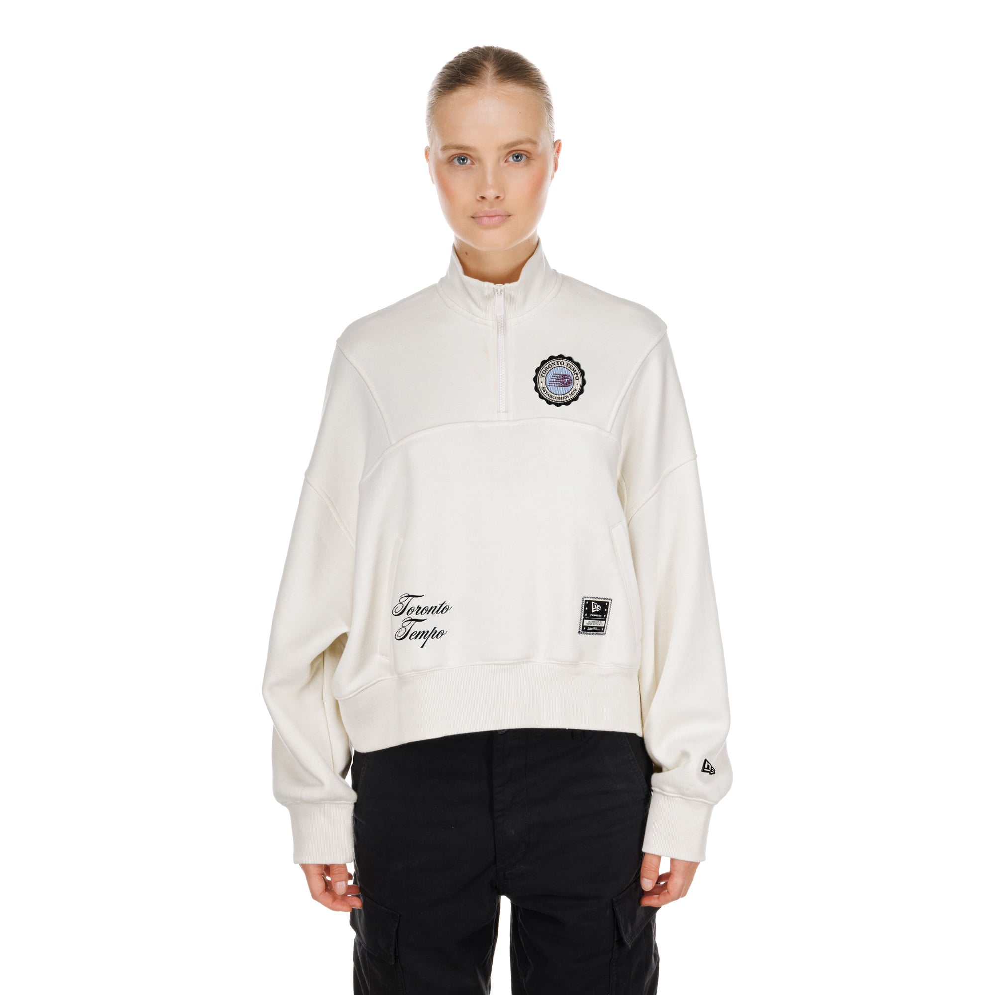 Women's New Era  Cream Toronto Tempo Dolman Quarter-Zip Fleece Pullover