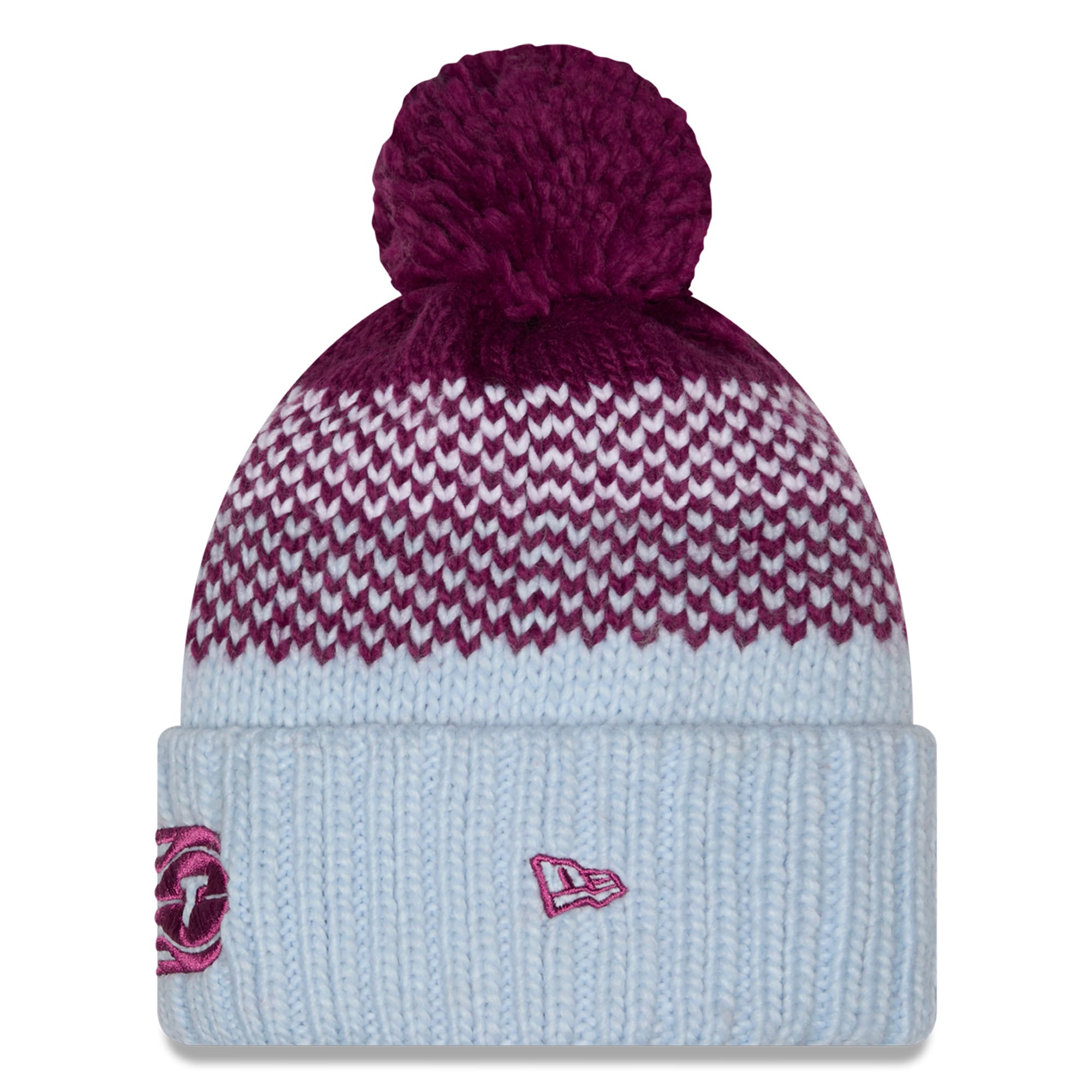 Women's New Era Light Blue Toronto Tempo Fade Cuffed Knit Hat with Pom