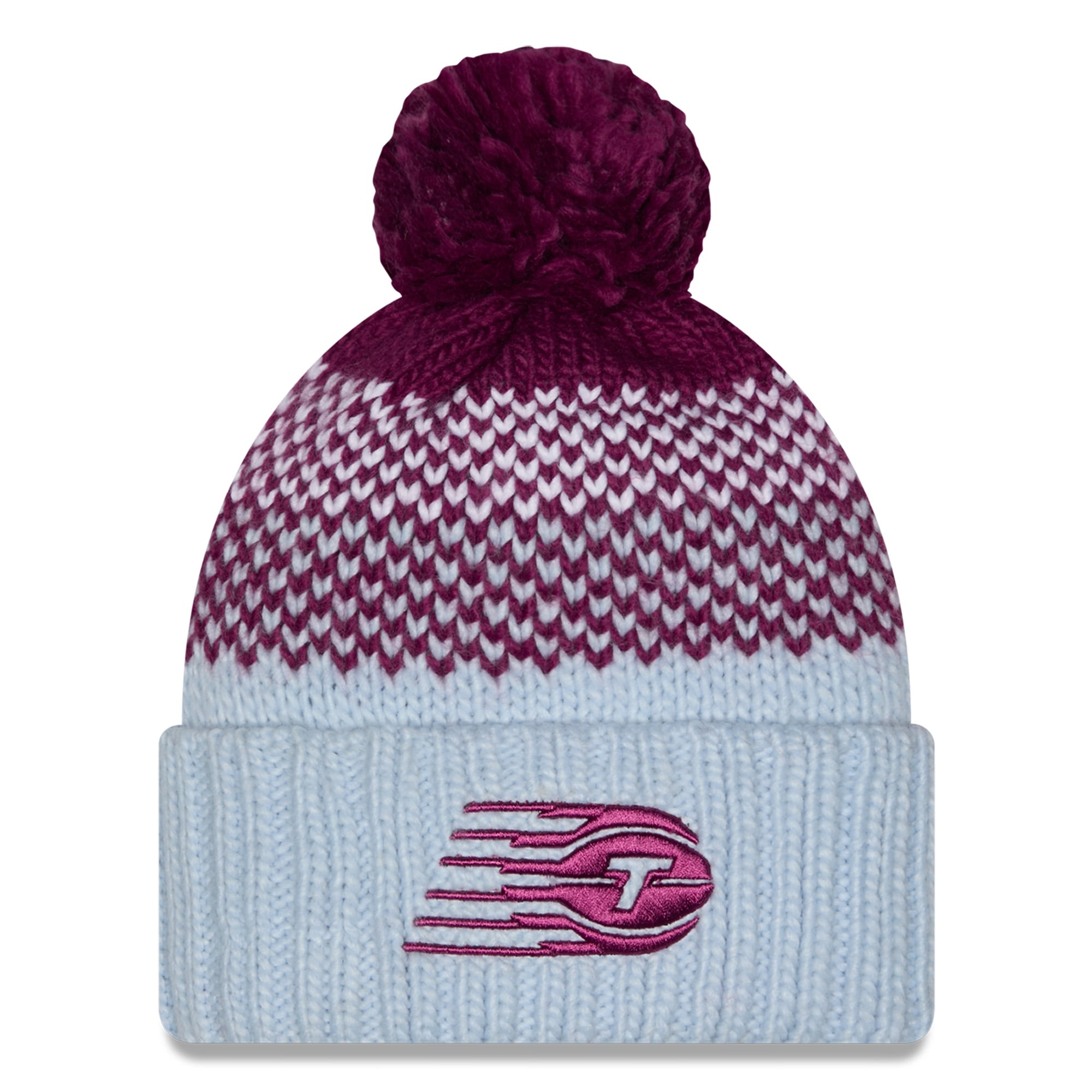 Women's New Era Light Blue Toronto Tempo Fade Cuffed Knit Hat with Pom