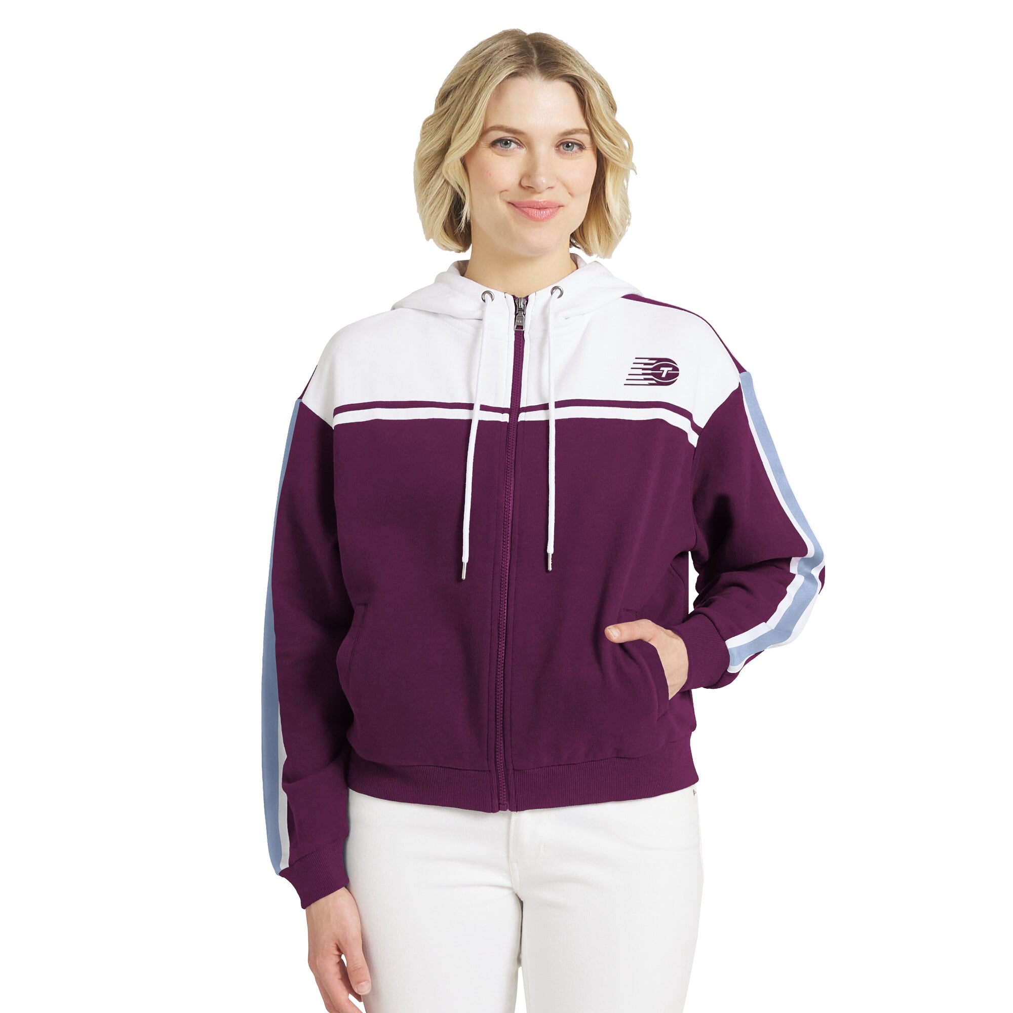 Sweat à capuche zippé WEAR by Erin Andrews Bordeaux/Blanc Toronto Tempo blocs de couleur