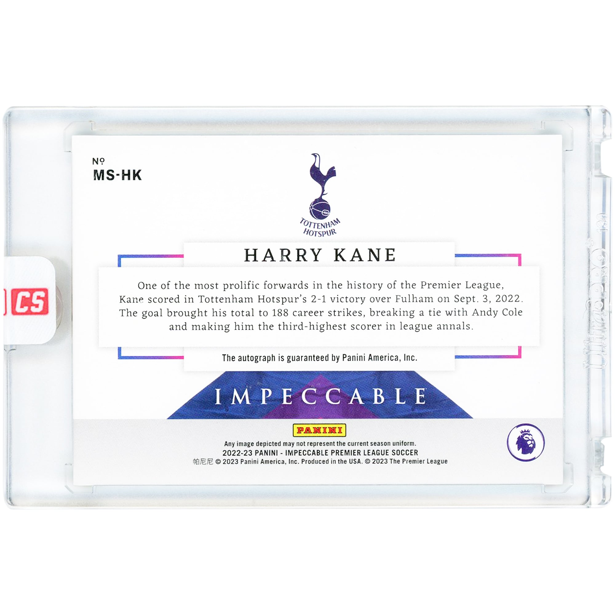 Harry Kane Tottenham Hotspur Autographed 2022-23 Panini Impeccable Premier League Master Strokes Emerald #MS-HK #5/5 Card