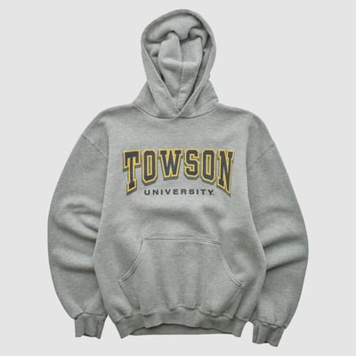 Towson Tigers Russell 2000s Hooded Pullover Sweatshirt - Gray - XS by Fanatics Real Vintage