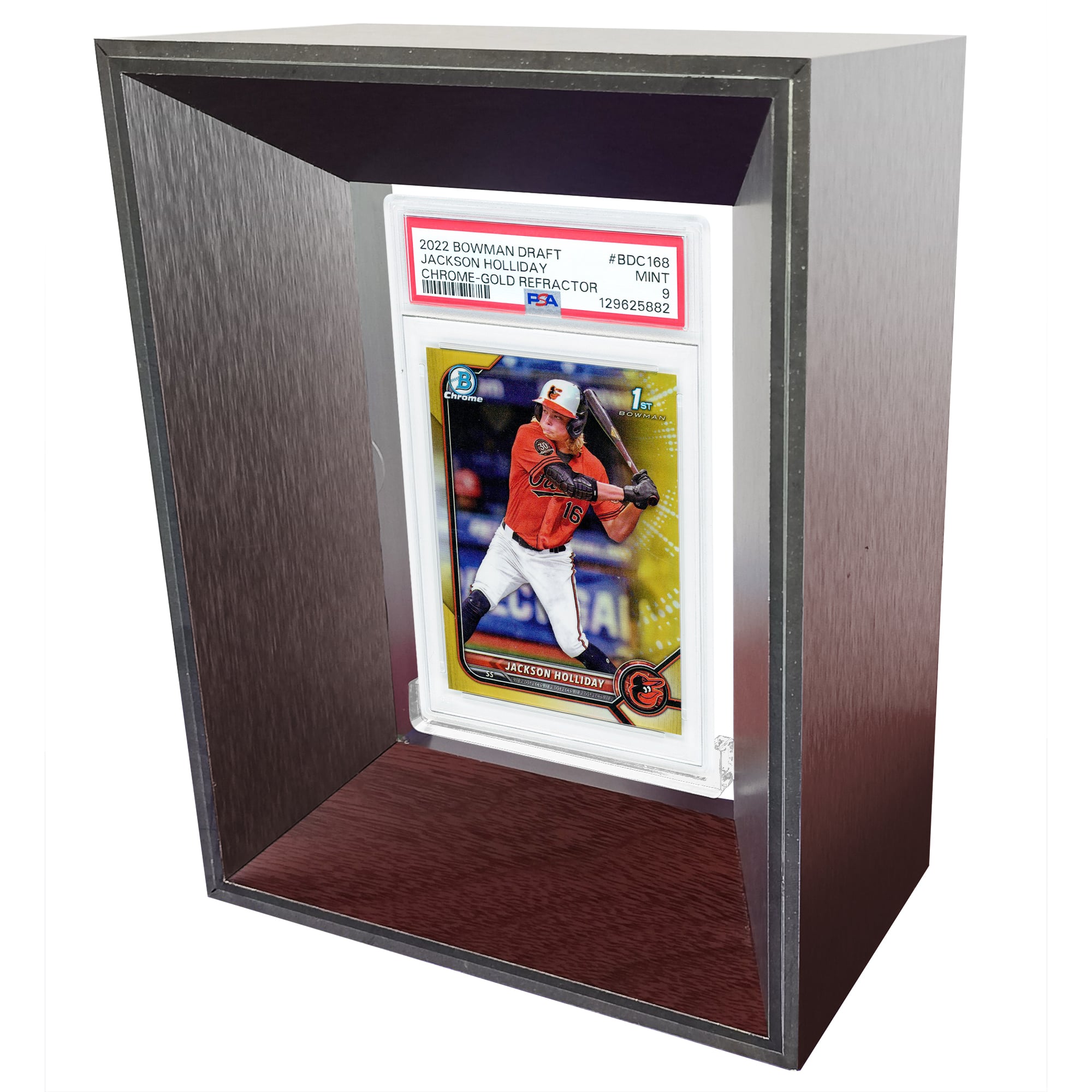 Levitas Trading Card Display Holder with Wooden and Metal Finishes