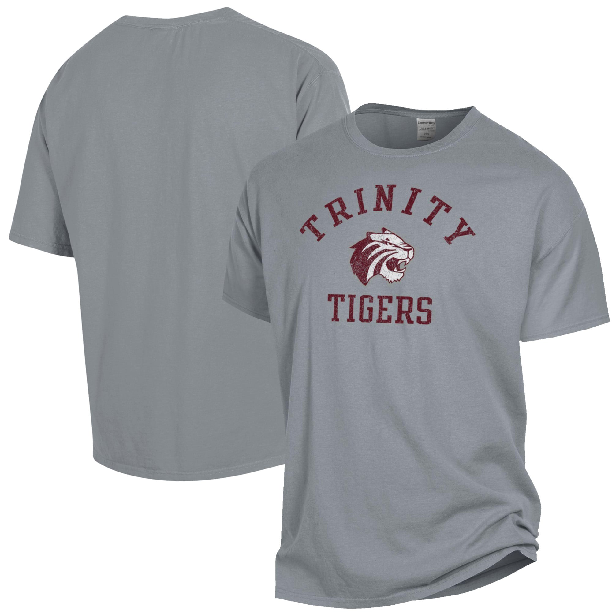 T-shirt gris ComfortWash pour homme avec logo Trinity Tigers Arch, teint en pièce