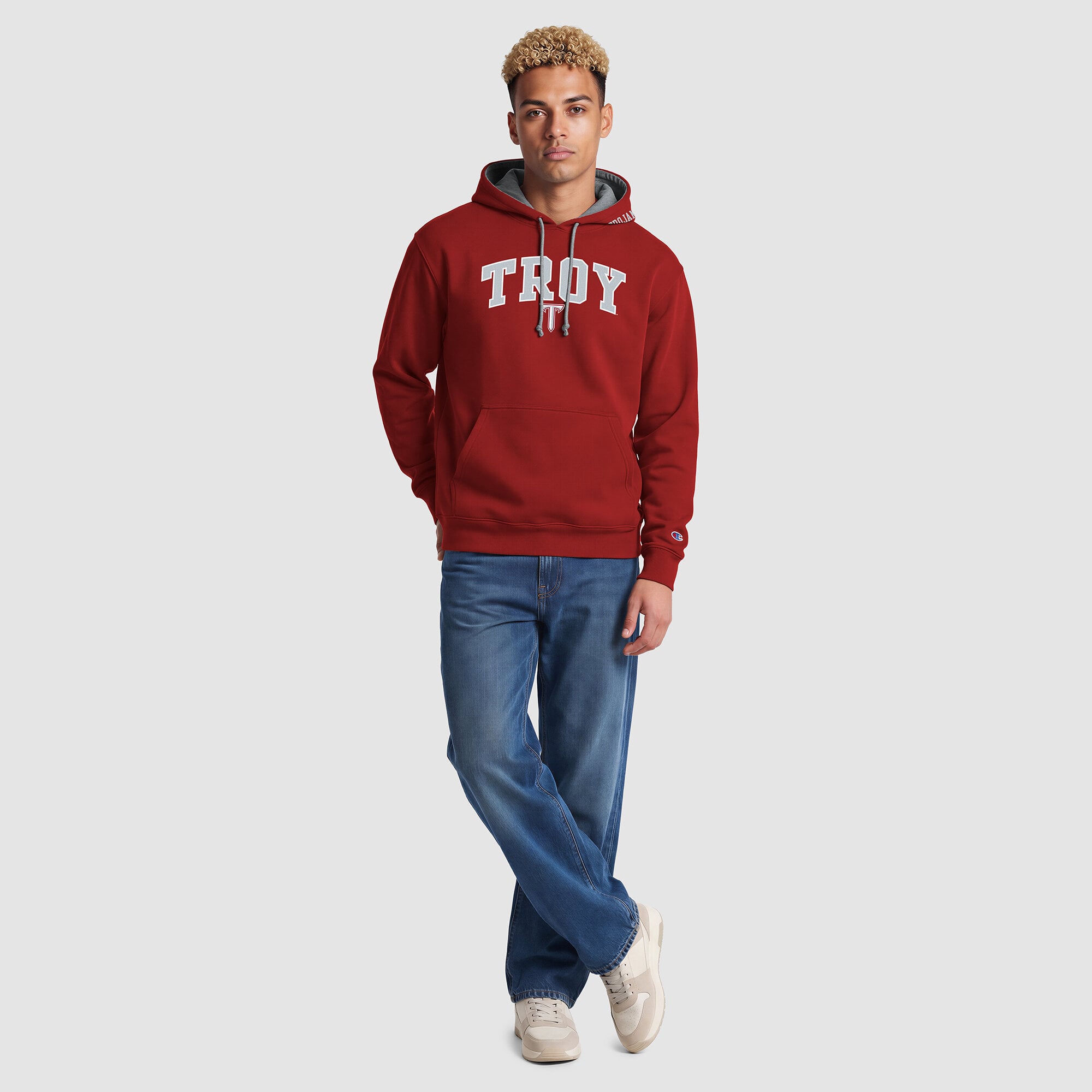 Men's Champion Cardinal/Heather Gray Troy University Trojans Contrast Hoodie