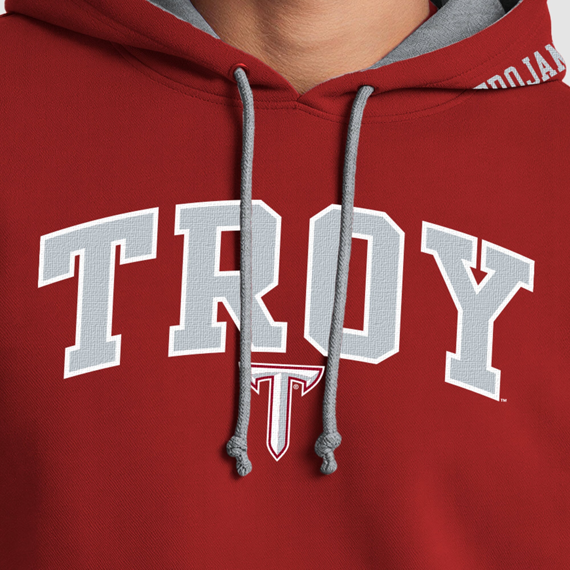 Men's Champion Cardinal/Heather Gray Troy University Trojans Contrast Hoodie