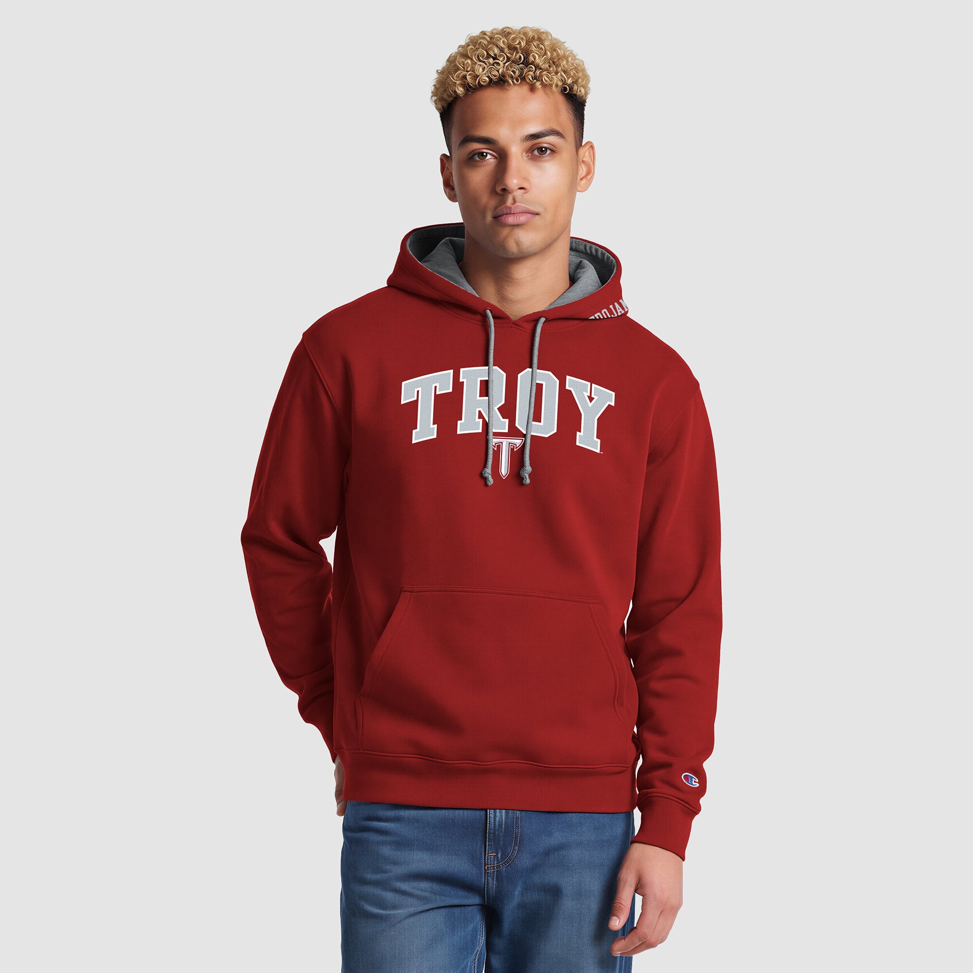 Men's Champion Cardinal/Heather Gray Troy University Trojans Contrast Hoodie