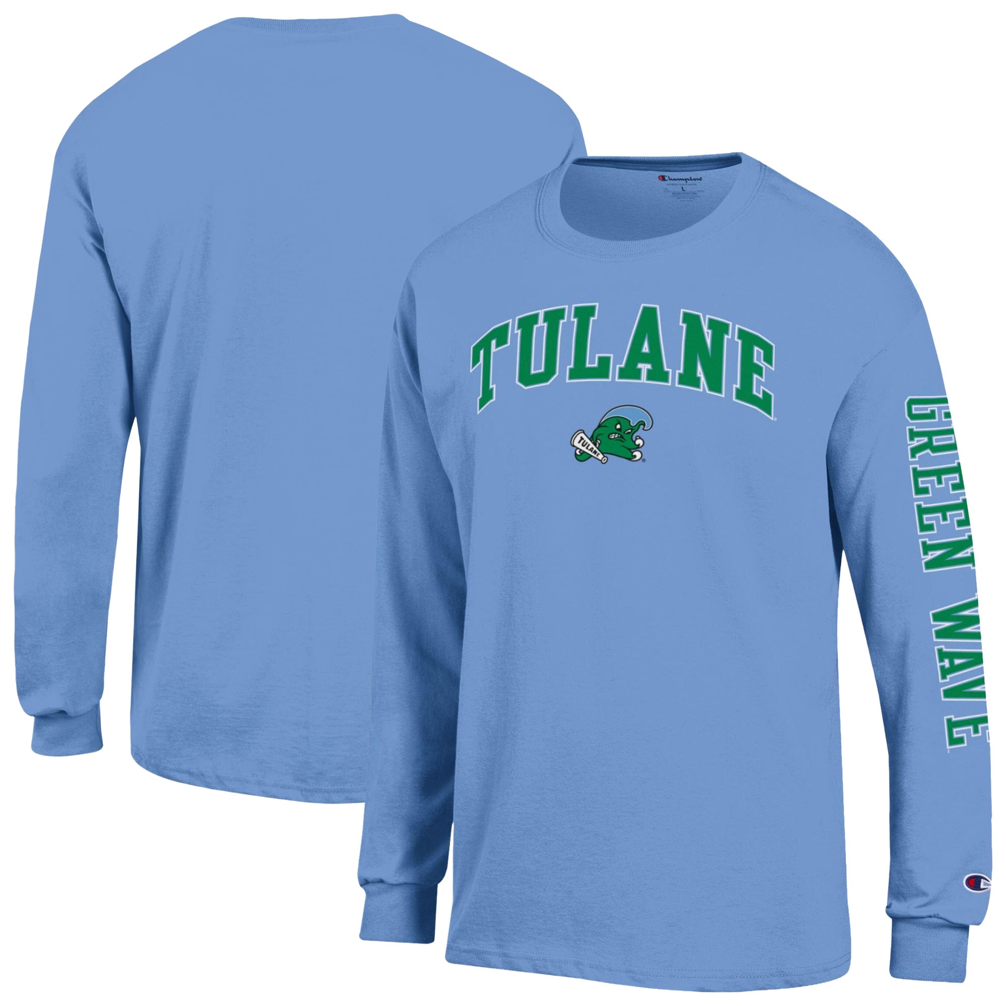 T-shirt à manches longues Champion Green Tulane Wave Arch Logo pour homme
