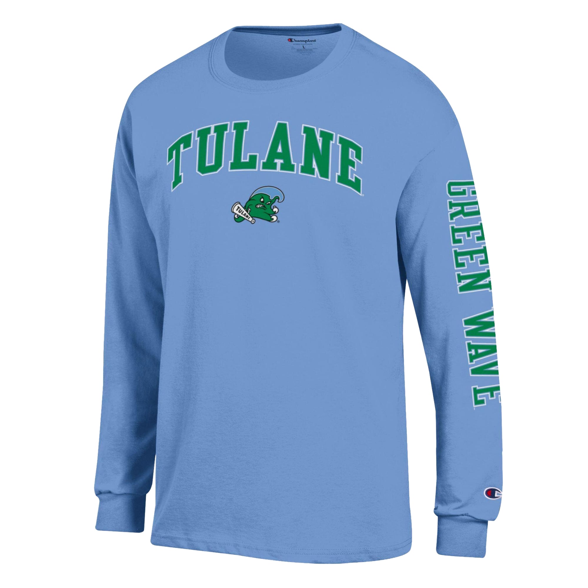 T-shirt à manches longues Champion Green Tulane Wave Arch Logo pour homme