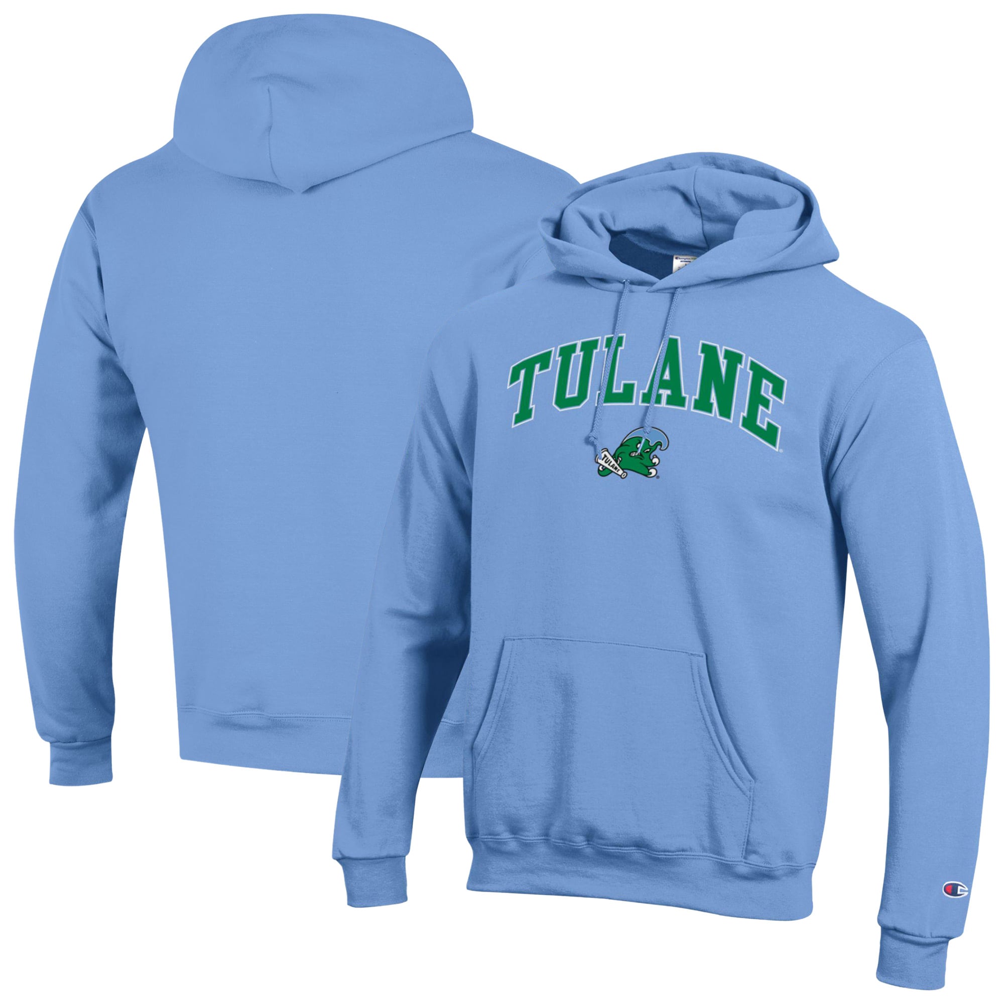 Sweat à capuche Champion bleu Tulane Green Wave Powerblend pour homme