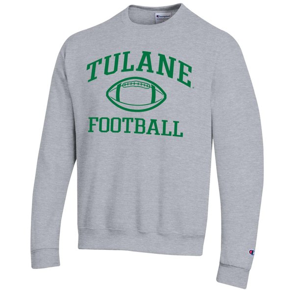 Tulane Green Wave Champion Football Powerblend Pullover Sweatshirt - Gray