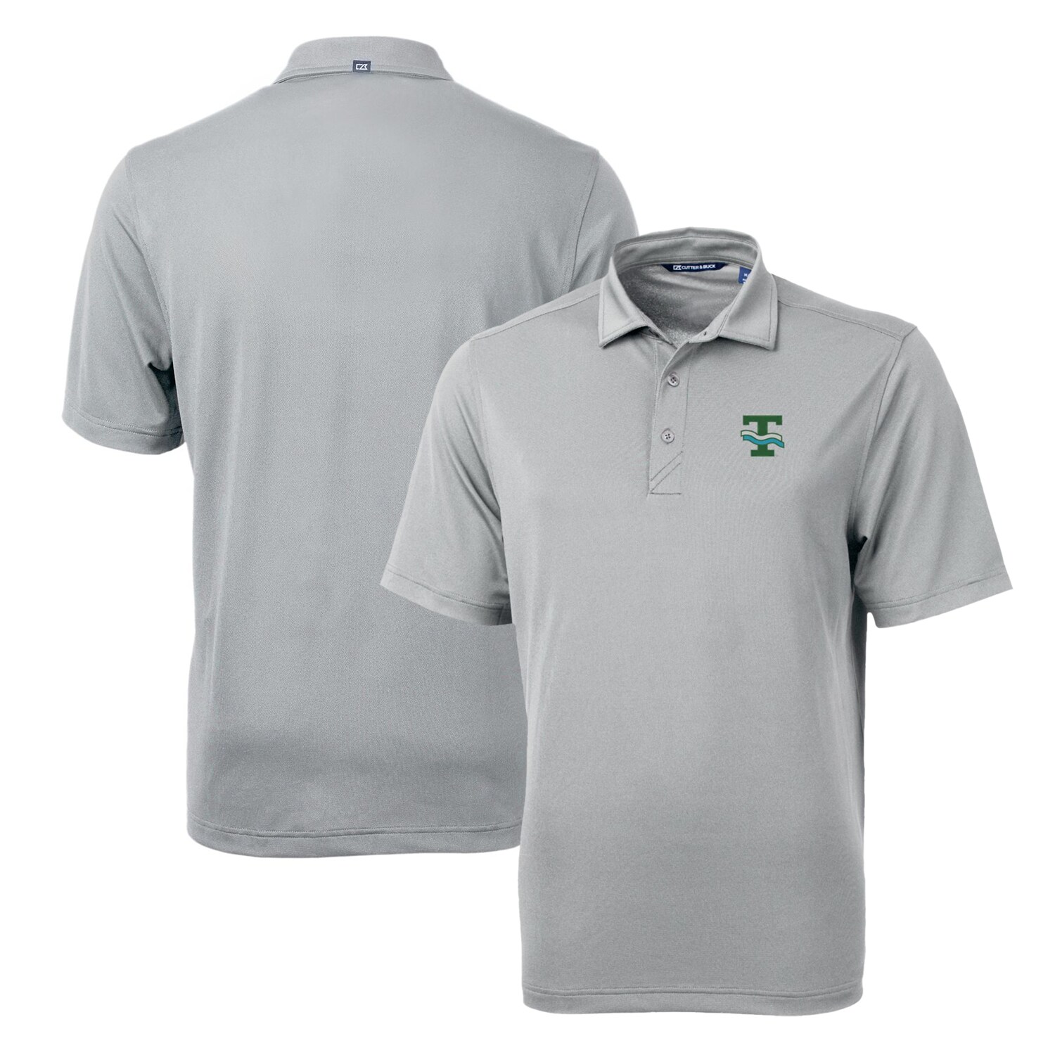 Men's Cutter & Buck Gray Tulane Green Wave Team Logo Virtue Eco Pique Recycled Polo