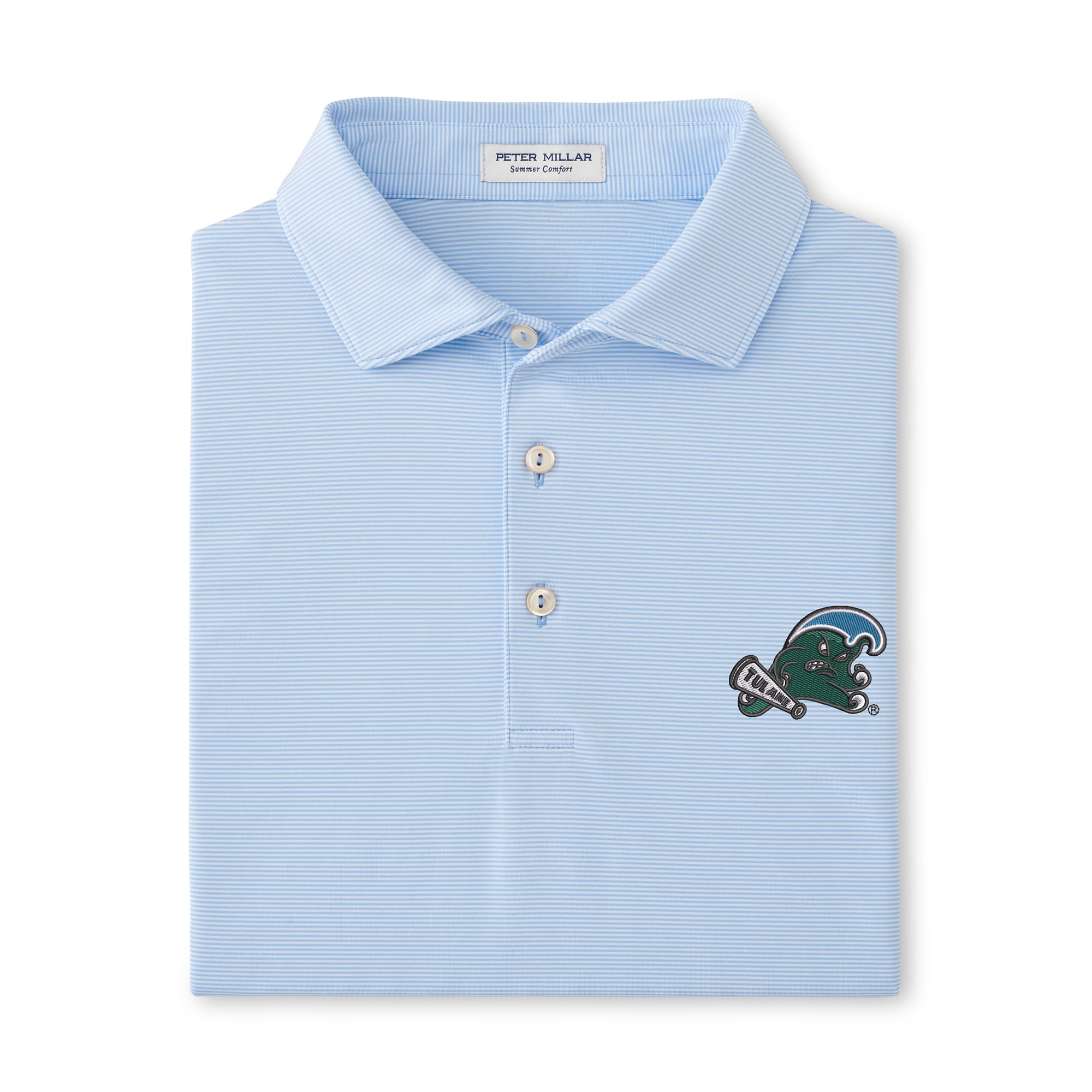 Polo de performance Peter Millar pour homme, bleu clair, motif vague verte, Jubilee.
