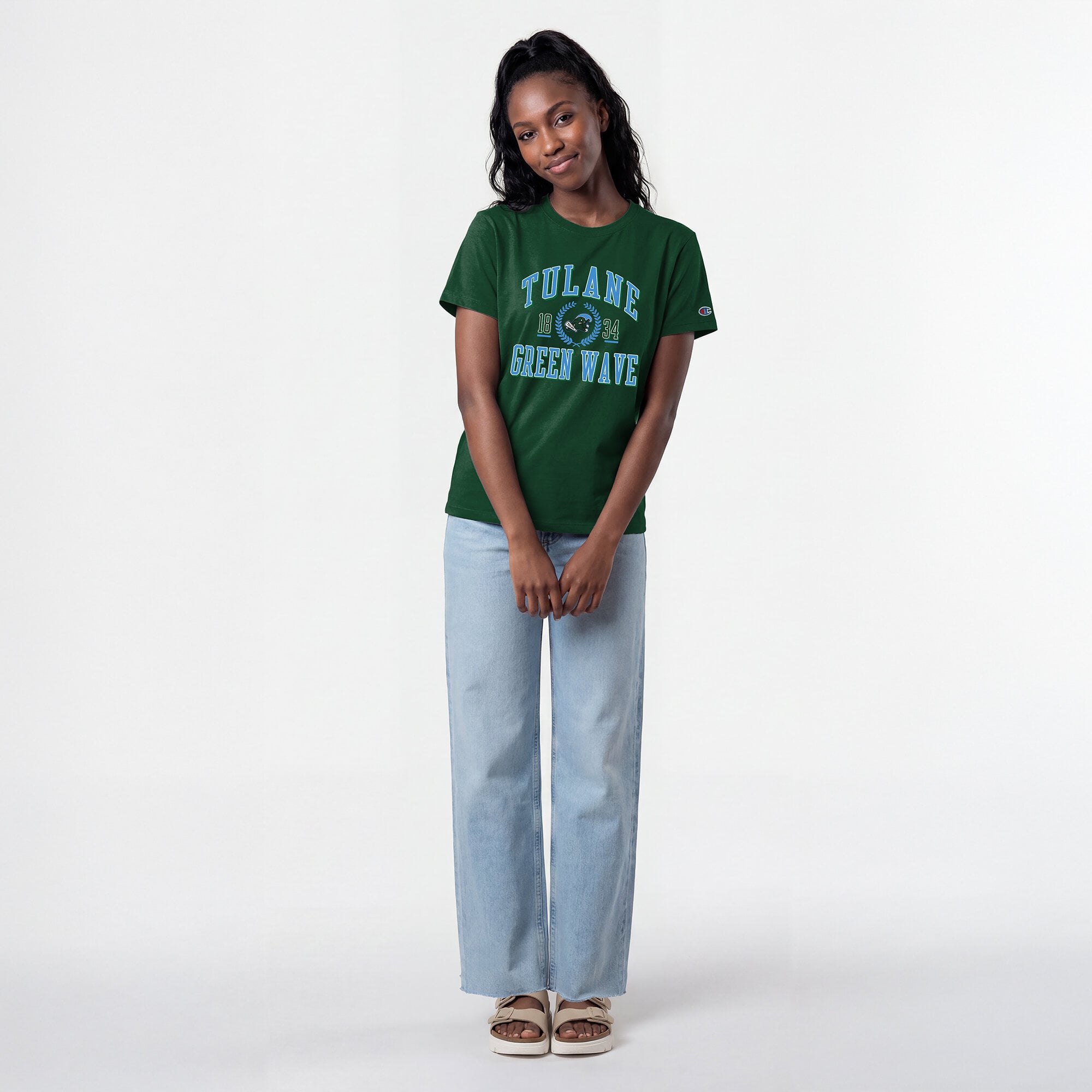 Women's Champion Green Tulane Wave Lifestyle T-Shirt