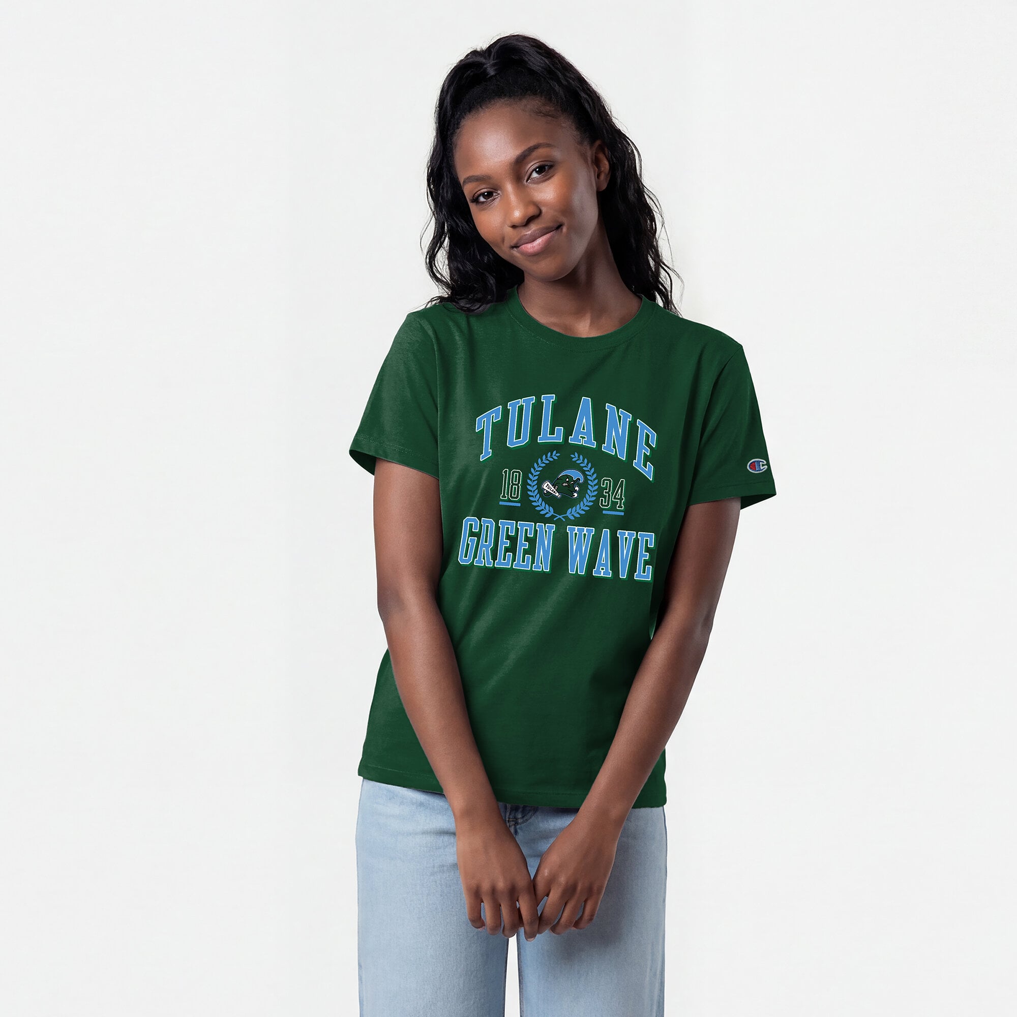 Women's Champion Green Tulane Wave Lifestyle T-Shirt
