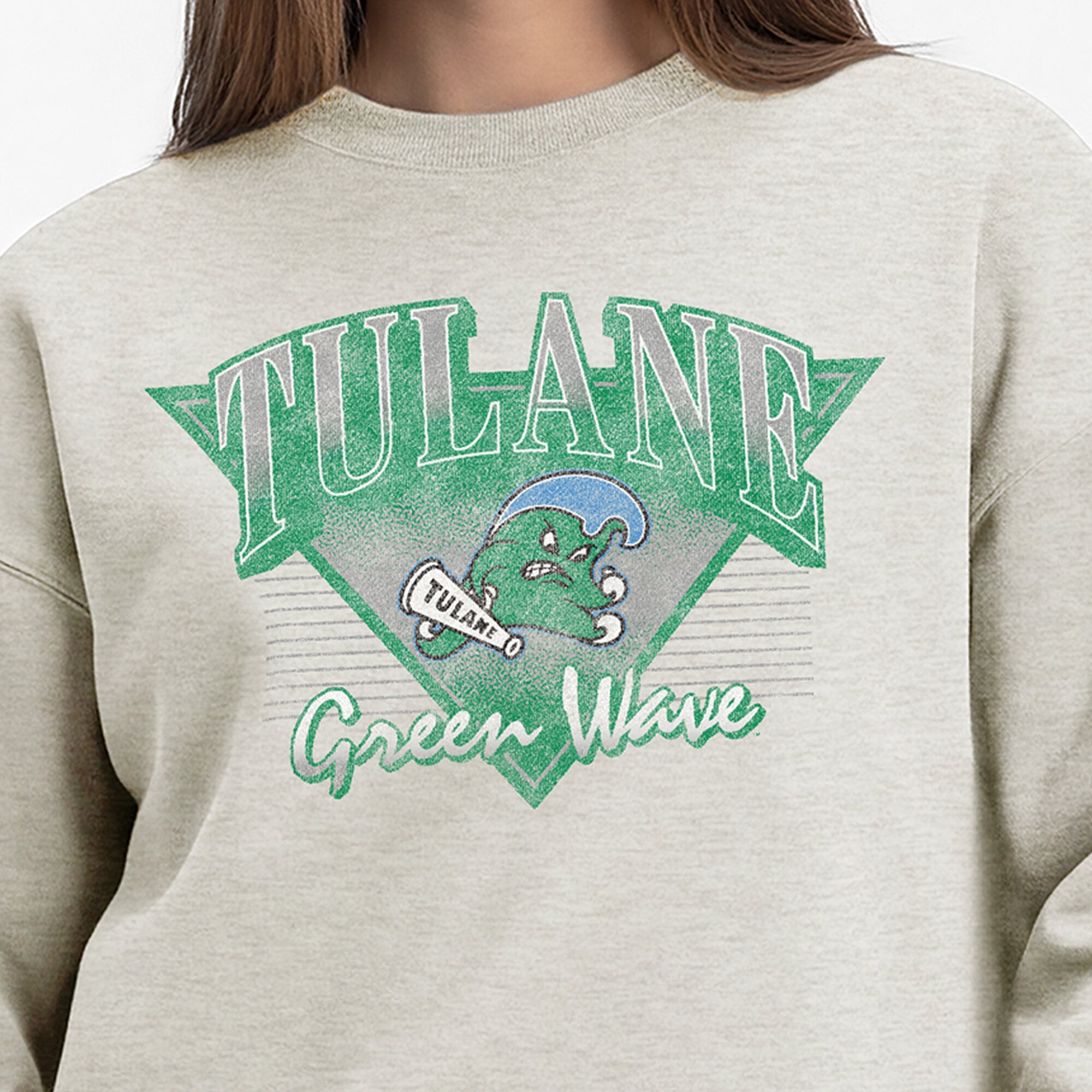 Sweat-shirt Champion pour femmes, couleur avoine, motif All-Star Wave Green Wave.