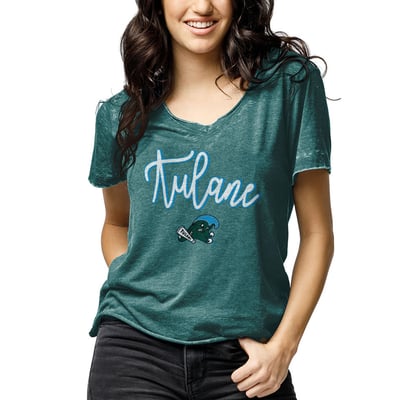Tulane Green Wave League Collegiate Wear Women's Loose Fit V-Neck T-Shirt - Heathered Green