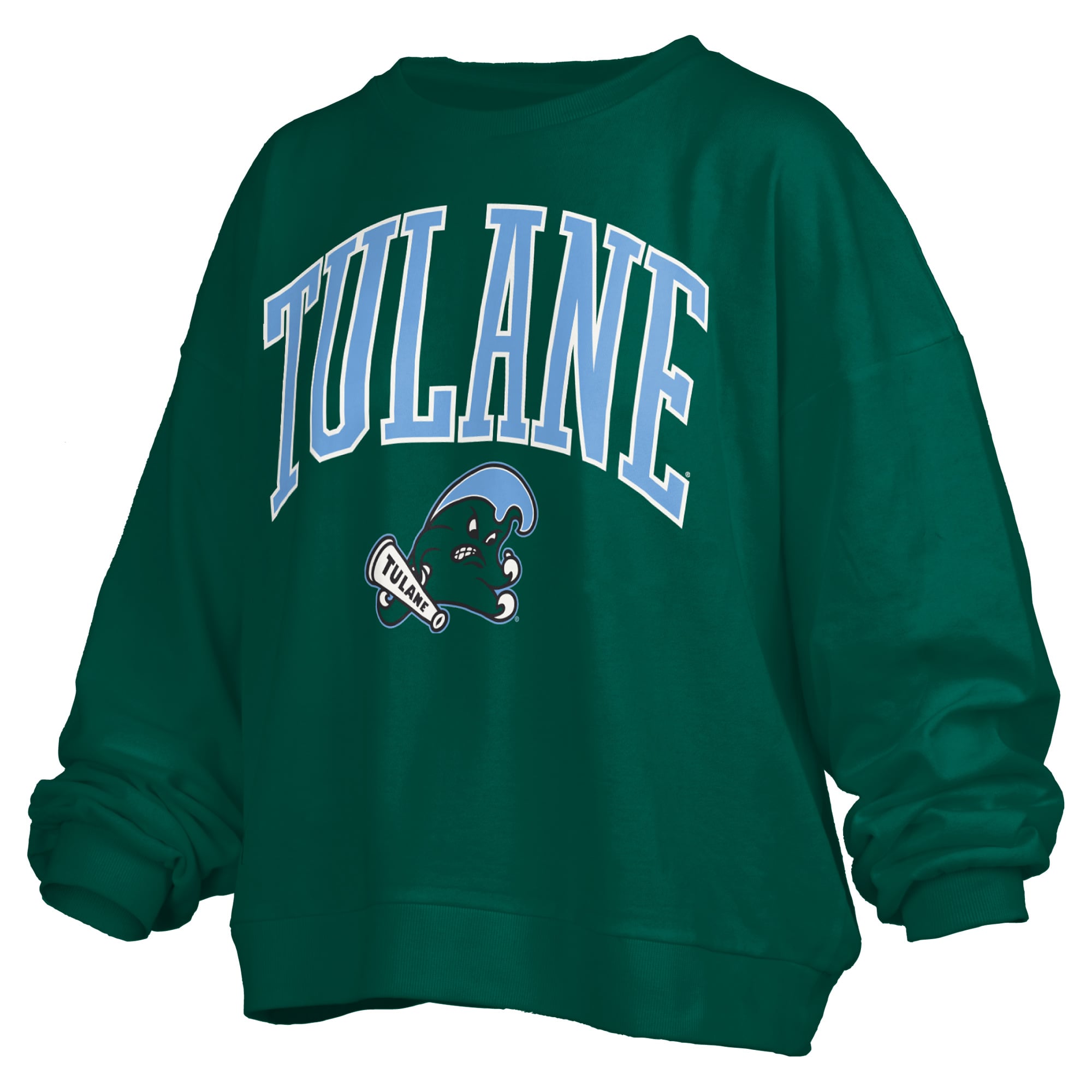 Sweat-shirt polaire oversize Pressbox Green Tulane Wave Janise avec logo sur l'arche, pour femme