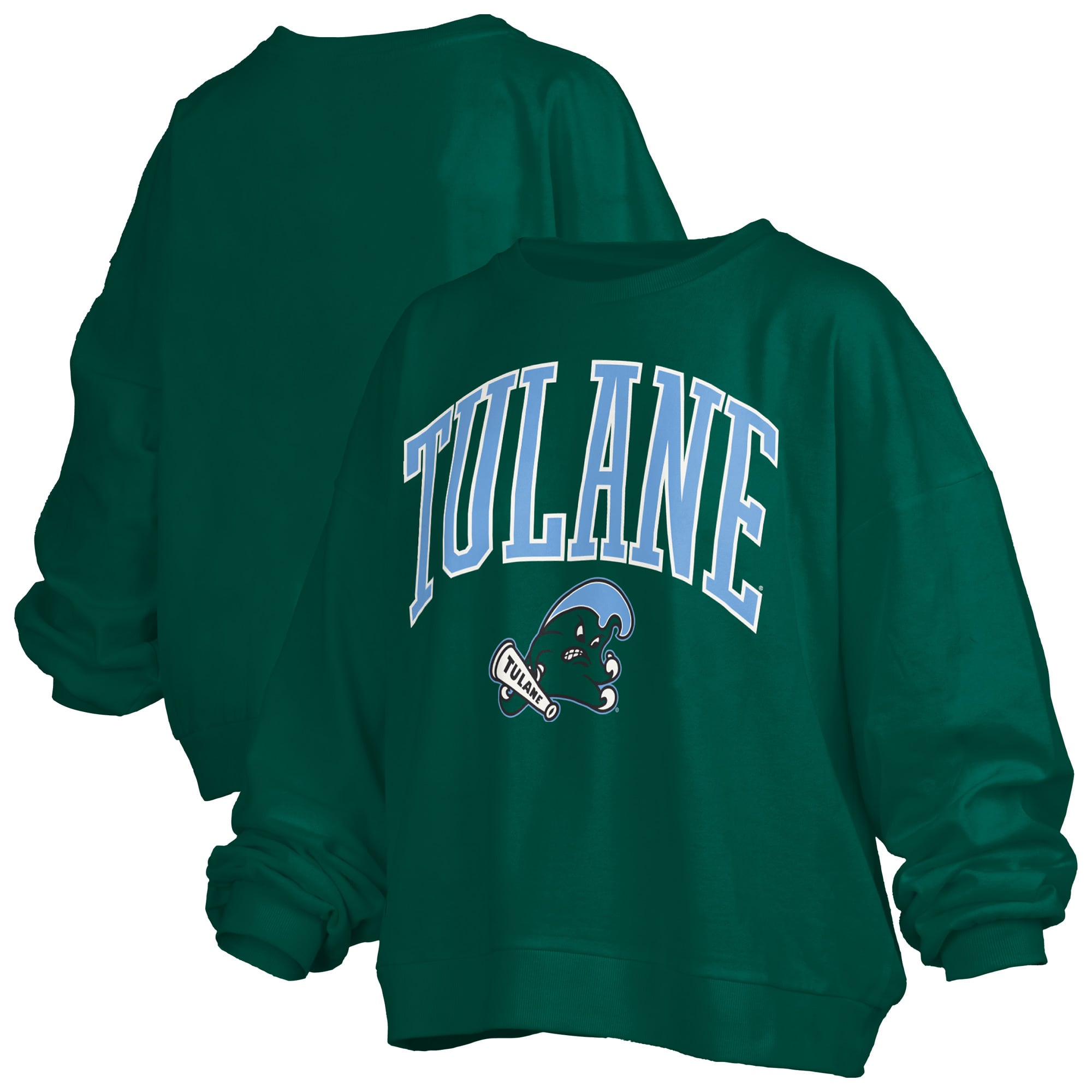 Sweat-shirt polaire oversize Pressbox Green Tulane Wave Janise avec logo sur l'arche, pour femme