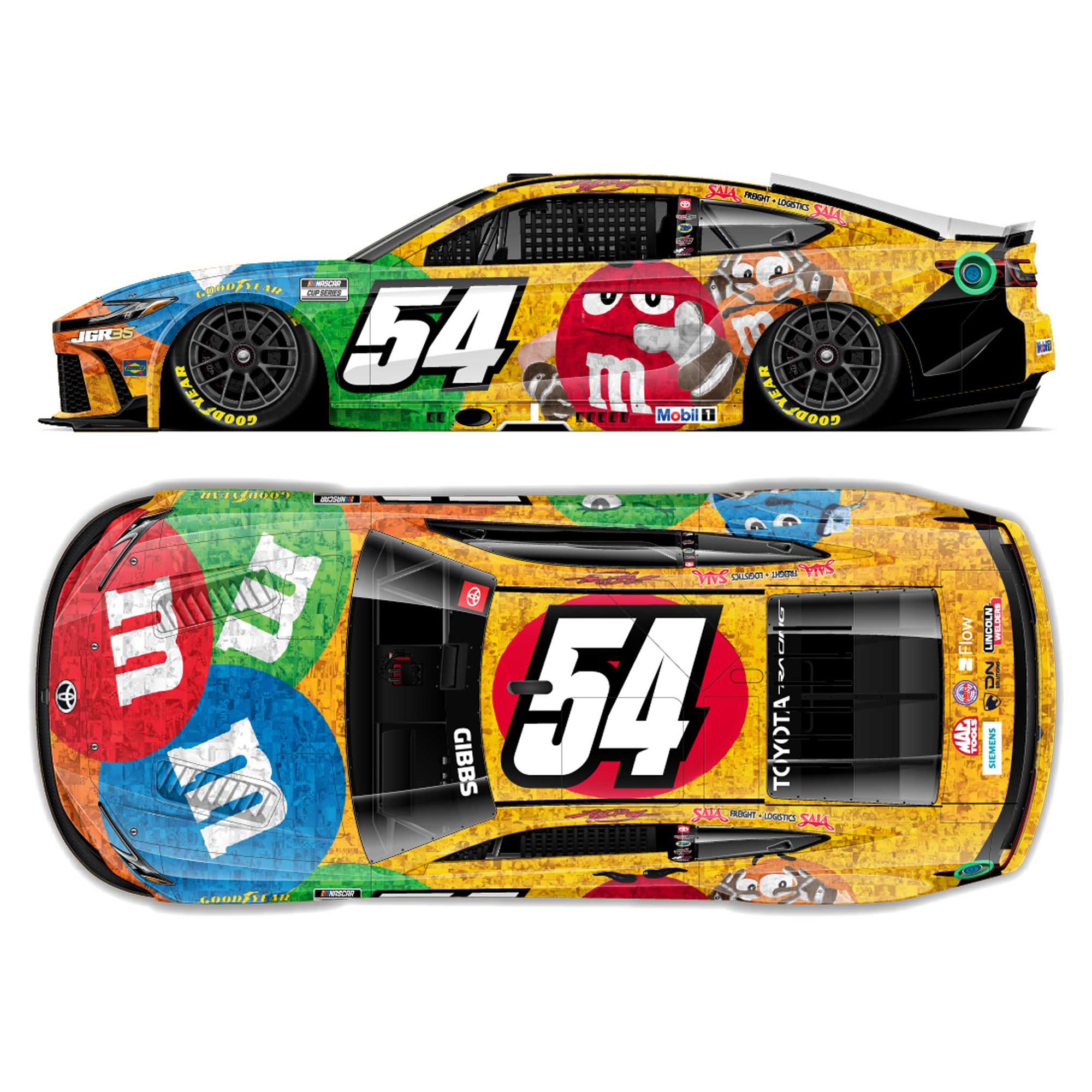 Action Racing Ty Gibbs #54 M&M's Kyle Busch Tribute 1:24 Regular Paint Die-Cast Toyota Camry XSE