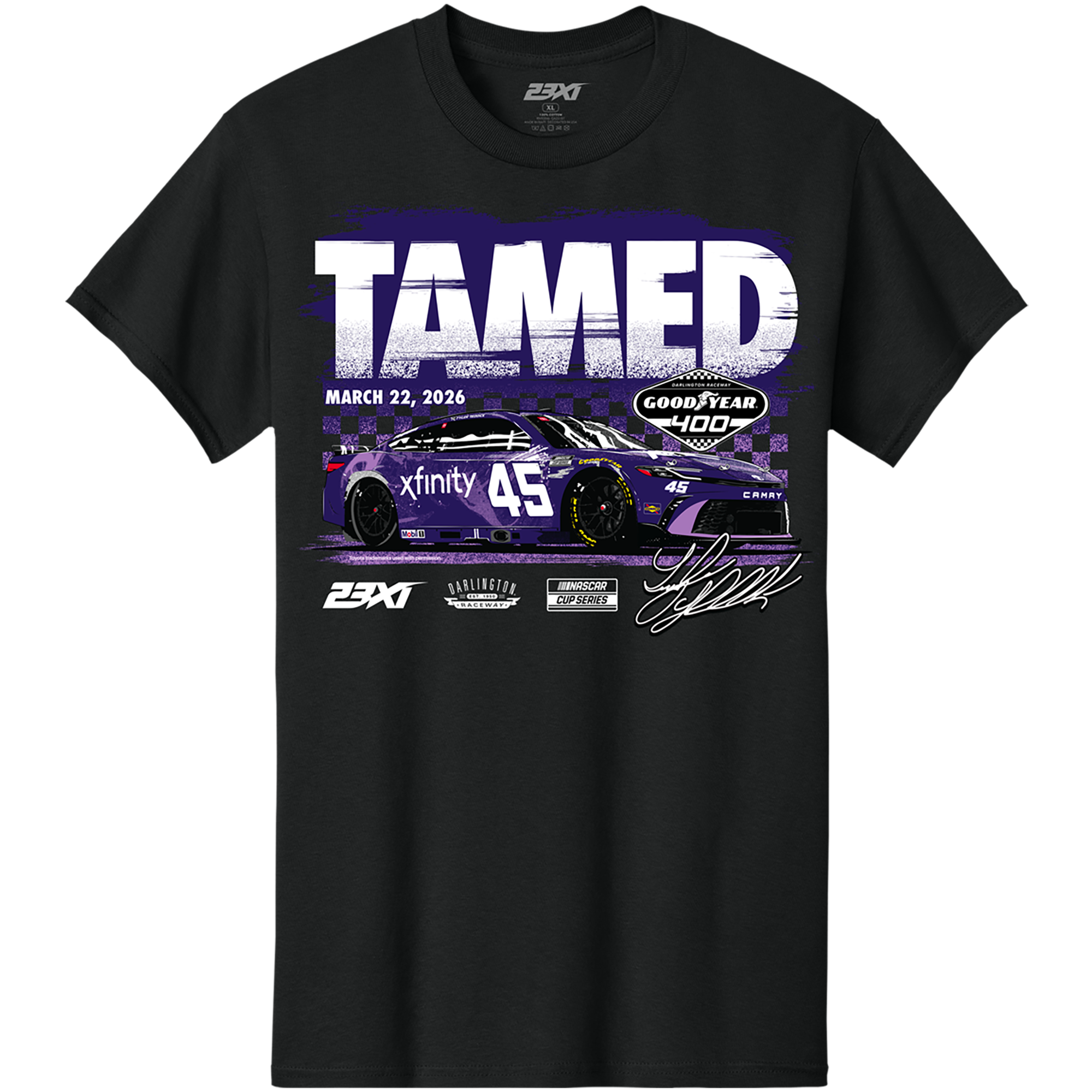 T-shirt noir 23XI Racing pour homme, Tyler Reddick, vainqueur de la course Goodyear 400 2026