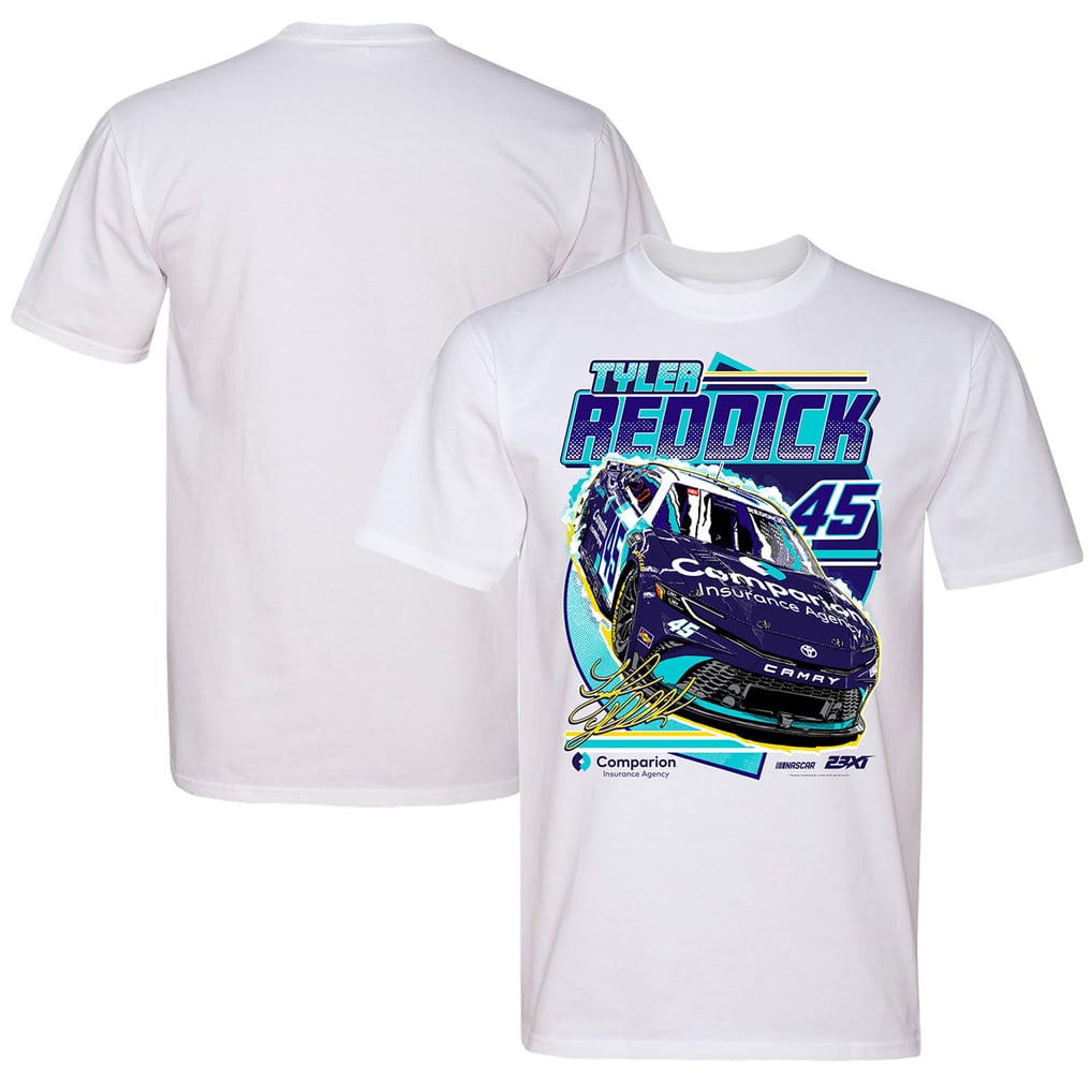 T-shirt Tyler Reddick 23XI Racing Comparaison Assurance Voiture - Blanc