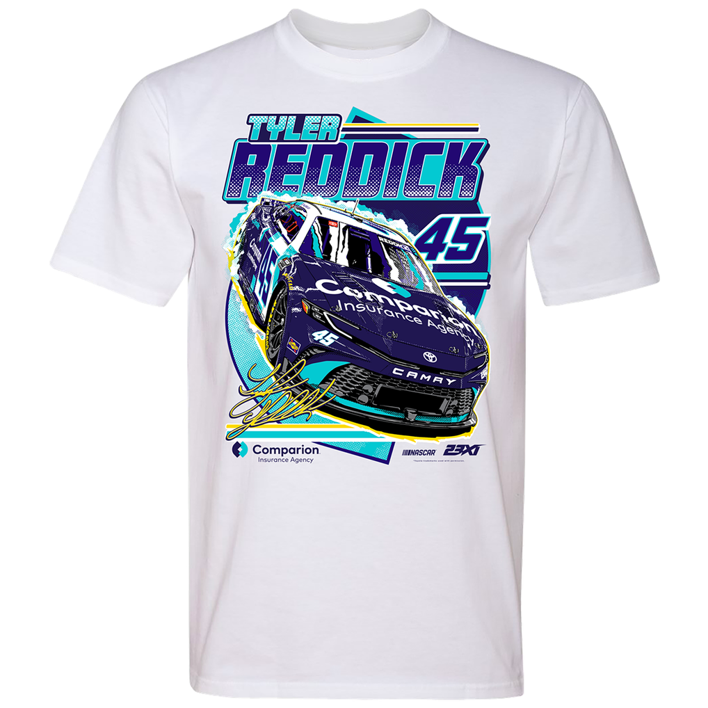 T-shirt Tyler Reddick 23XI Racing Comparaison Assurance Voiture - Blanc