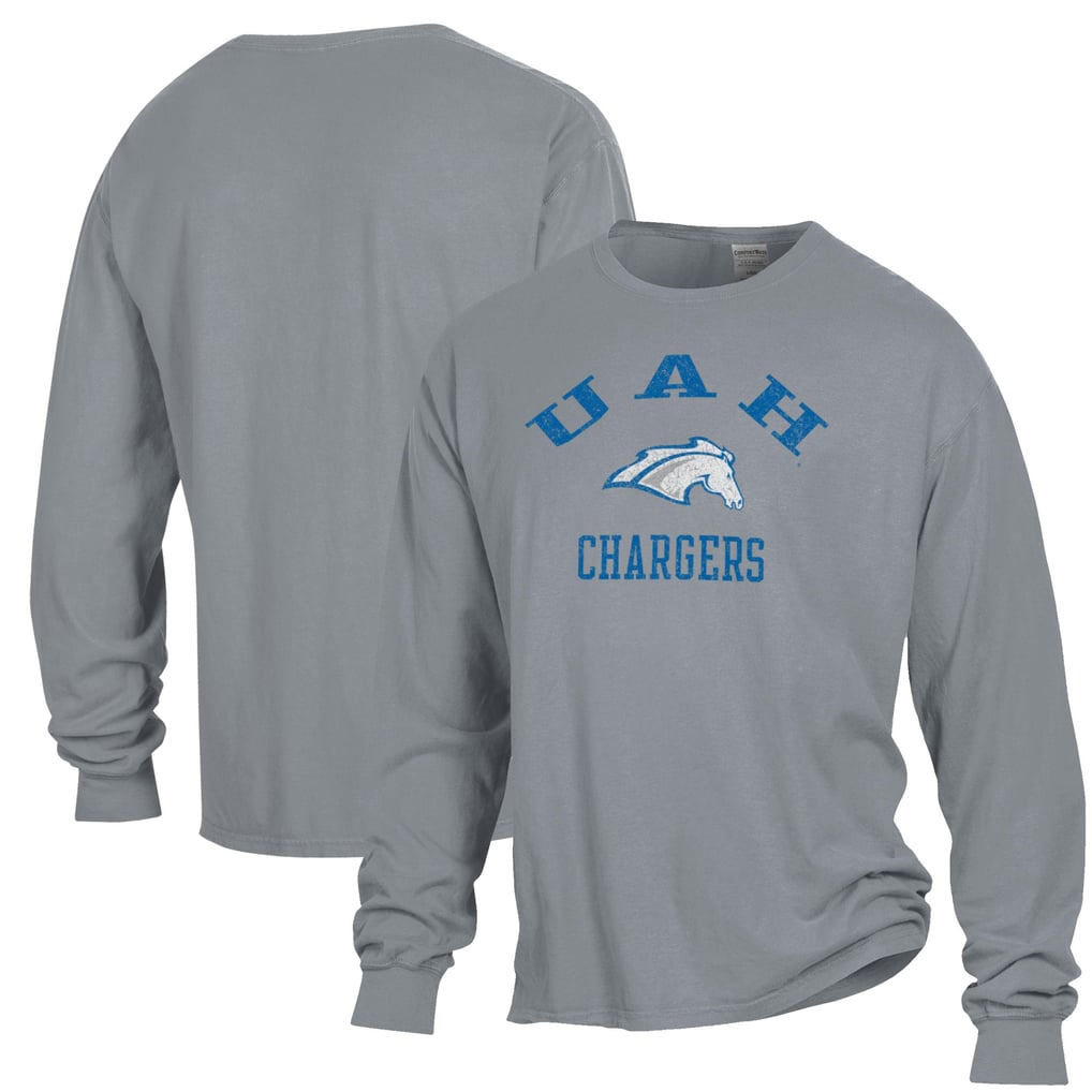UAH Chargers ComfortWash Arch Logo Garment Dyed Long Sleeve T-Shirt - Gray