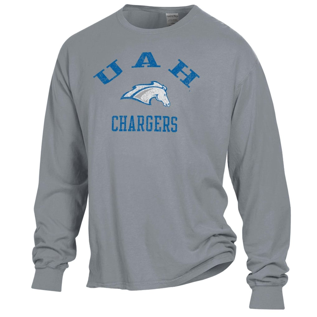 UAH Chargers ComfortWash Arch Logo Garment Dyed Long Sleeve T-Shirt - Gray