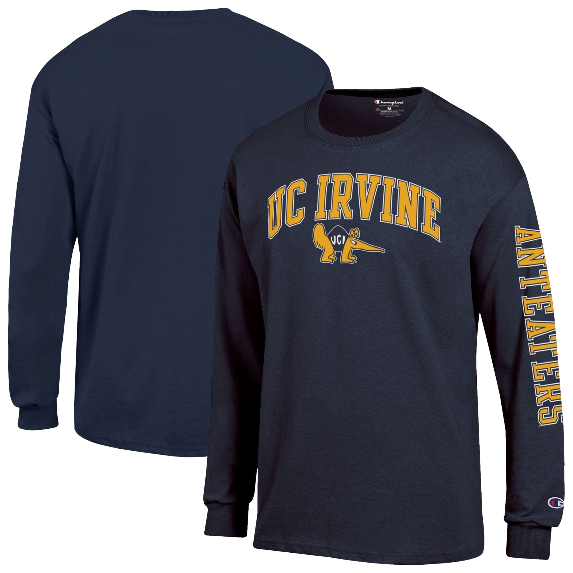 T-shirt à manches longues Champion bleu marine pour homme, logo UC Irvine Anteaters Arch