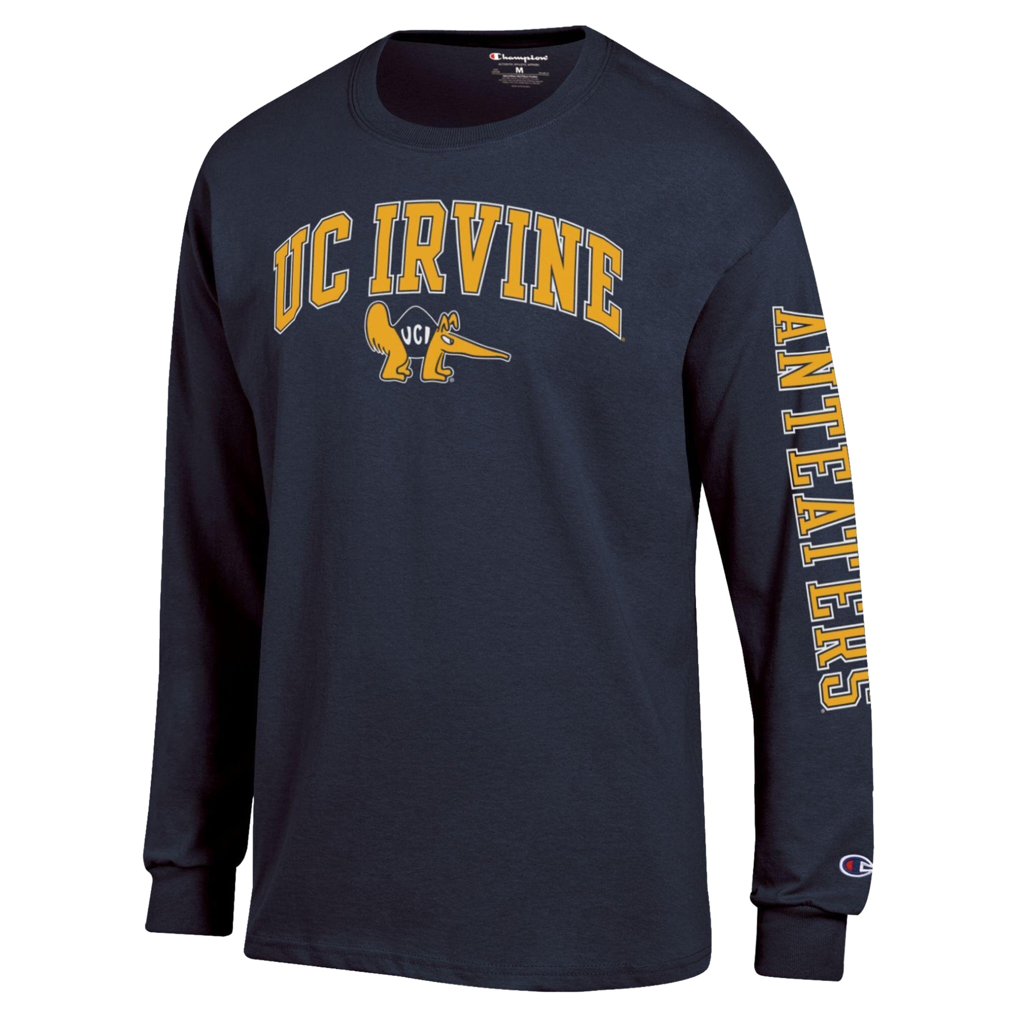 T-shirt à manches longues Champion bleu marine pour homme, logo UC Irvine Anteaters Arch