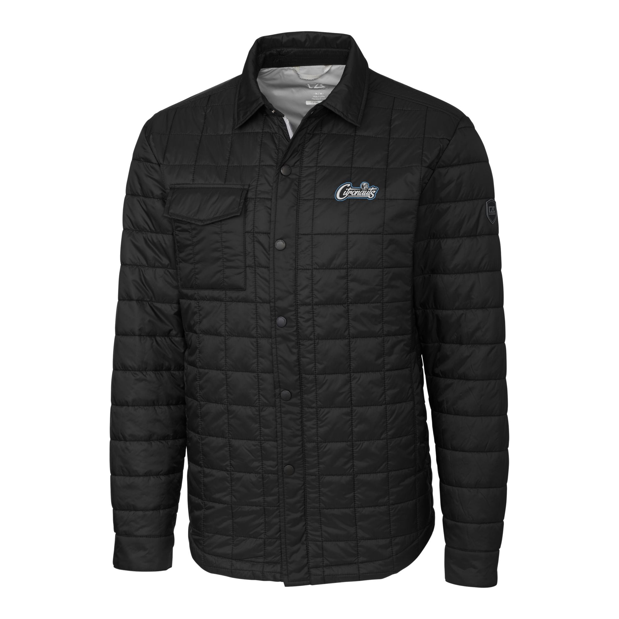 Men's Cutter & Buck Black UCF Knights Citronaut Rainier PrimaLoft Eco Insulated Quilted Button-Up Shacket